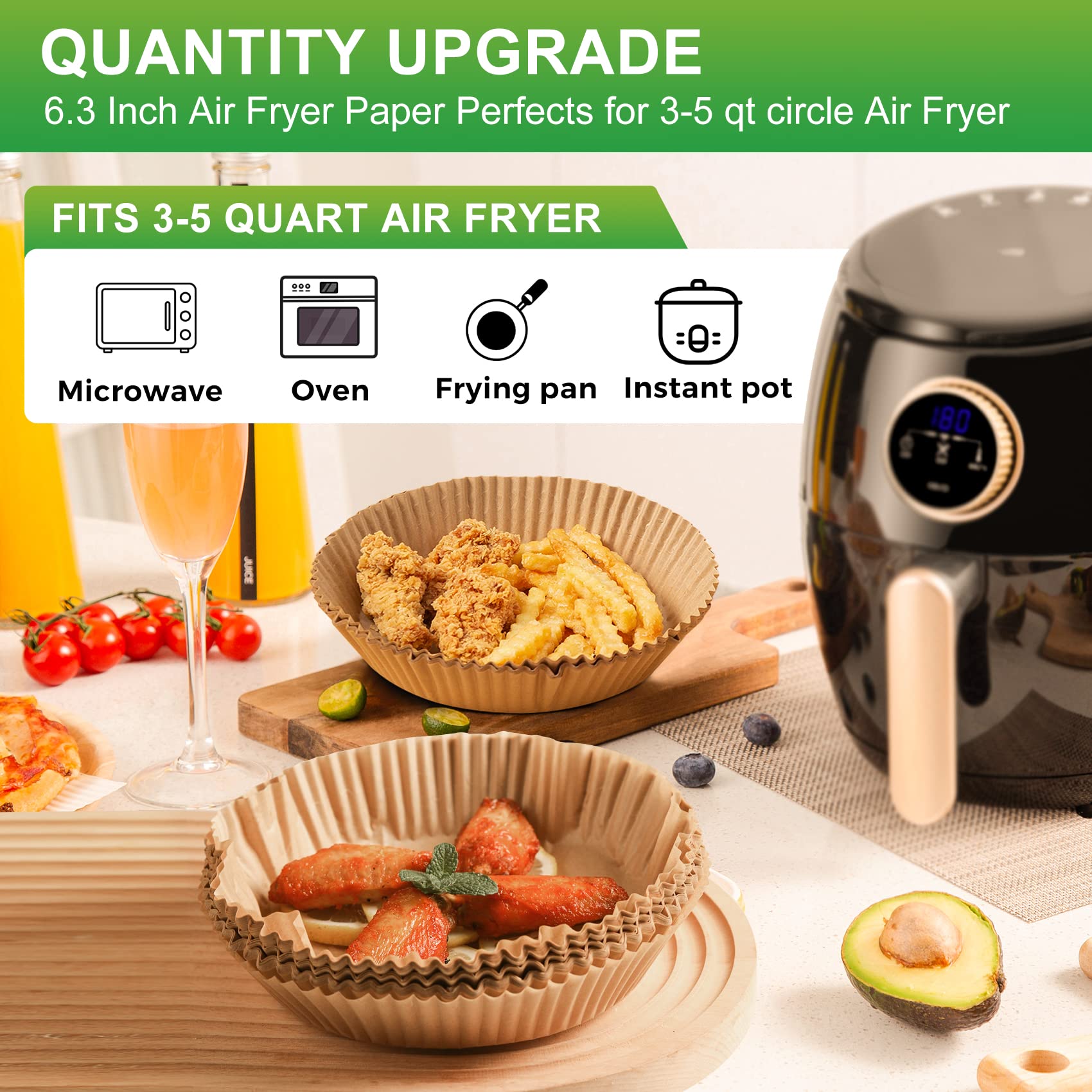 Disposable Air Fryer Paper Liners, 125Pcs 6.5In Parchment Paper Baking Liner For 2-5 Qt Airfryer Basket, Oven, Microwave Accesso