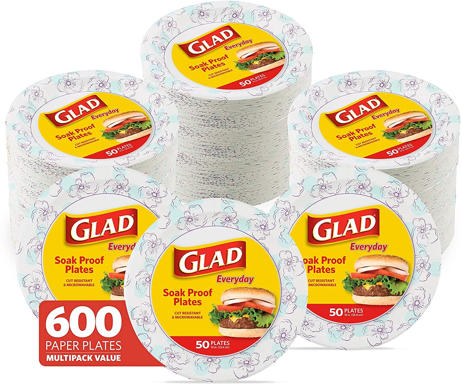 Glad Round Disposable Paper Plates For All Occasions | New & Improved Quality | Soak Proof, Cut Proof, Microwaveable Heavy Duty