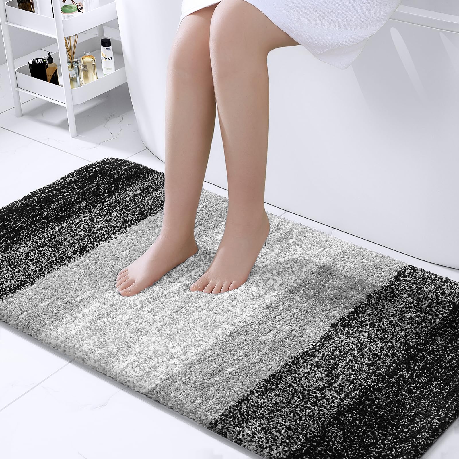 OLANLY Luxury Bathroom Rug Mat 44x24  Extra Soft and Absorbent Microfiber Bath Rugs  Non-Slip Plush Shaggy Bath Carpet Runner  Machine Wash Dry  Bath Mats for Bathroom Floor  Tub and Shower  Black