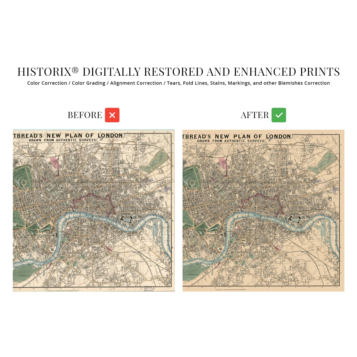 Historix Vintage 1853 London England Map - 24X36 Inch City Of London Map Poster - Old Street Map Of London England - History Map
