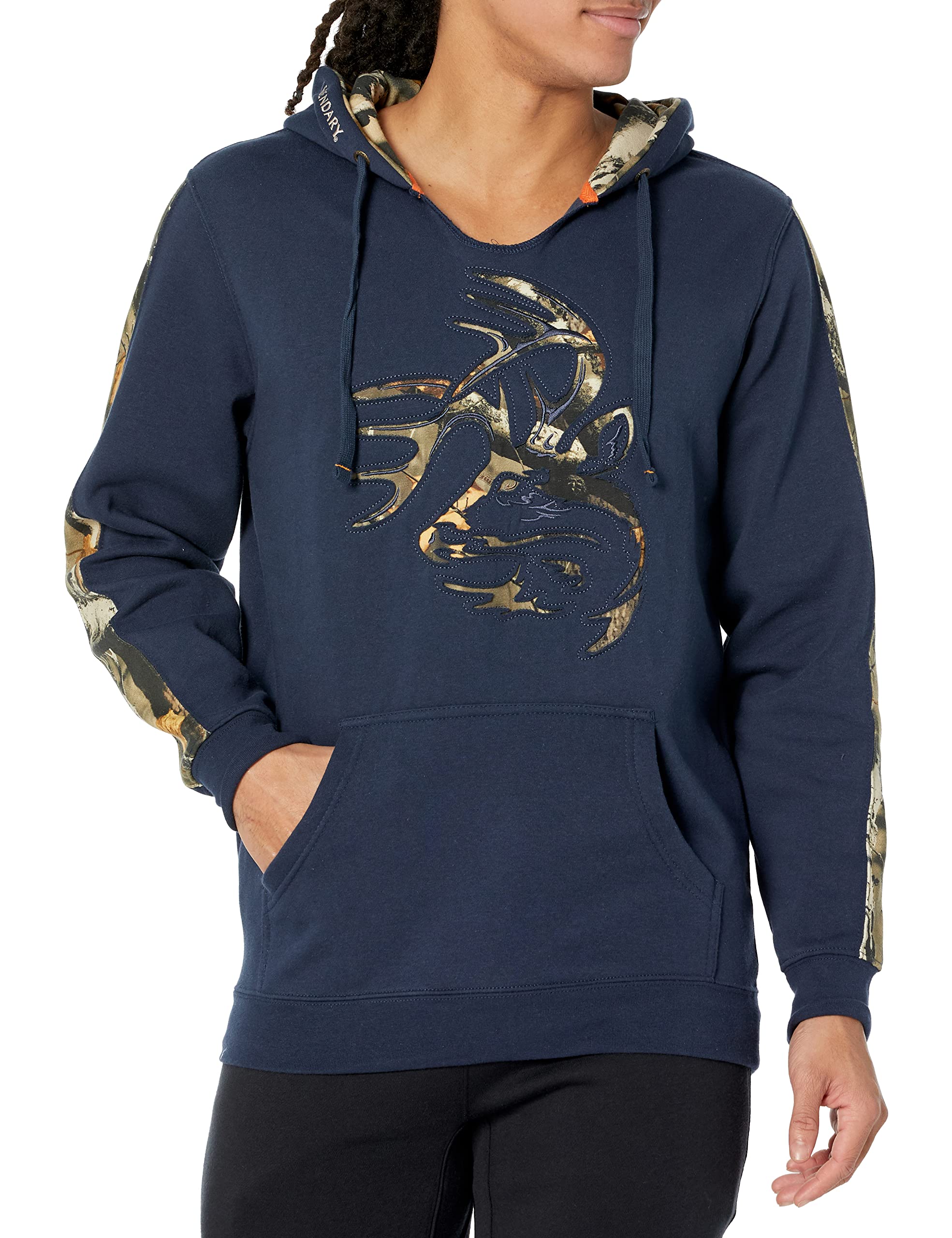 Legendary Whitetails Mens Standard Camo Outfitter Hoodie, Navy, Medium