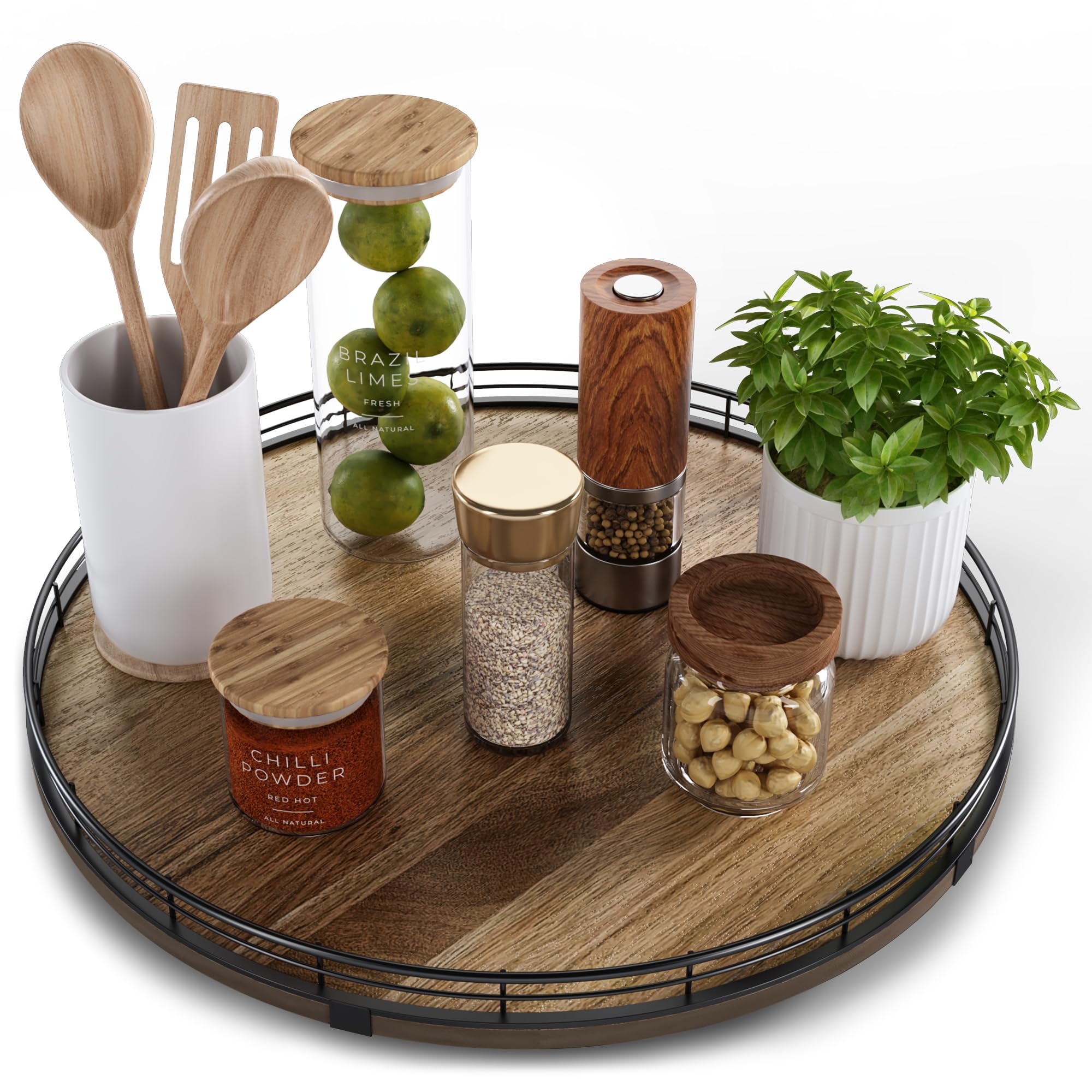 Acacia Wood 16 Lazy Susan Turntable Organizer for Table Top, Farmhouse Large Round Lazy Susan for Cabinet Kitchen Centerpieces D