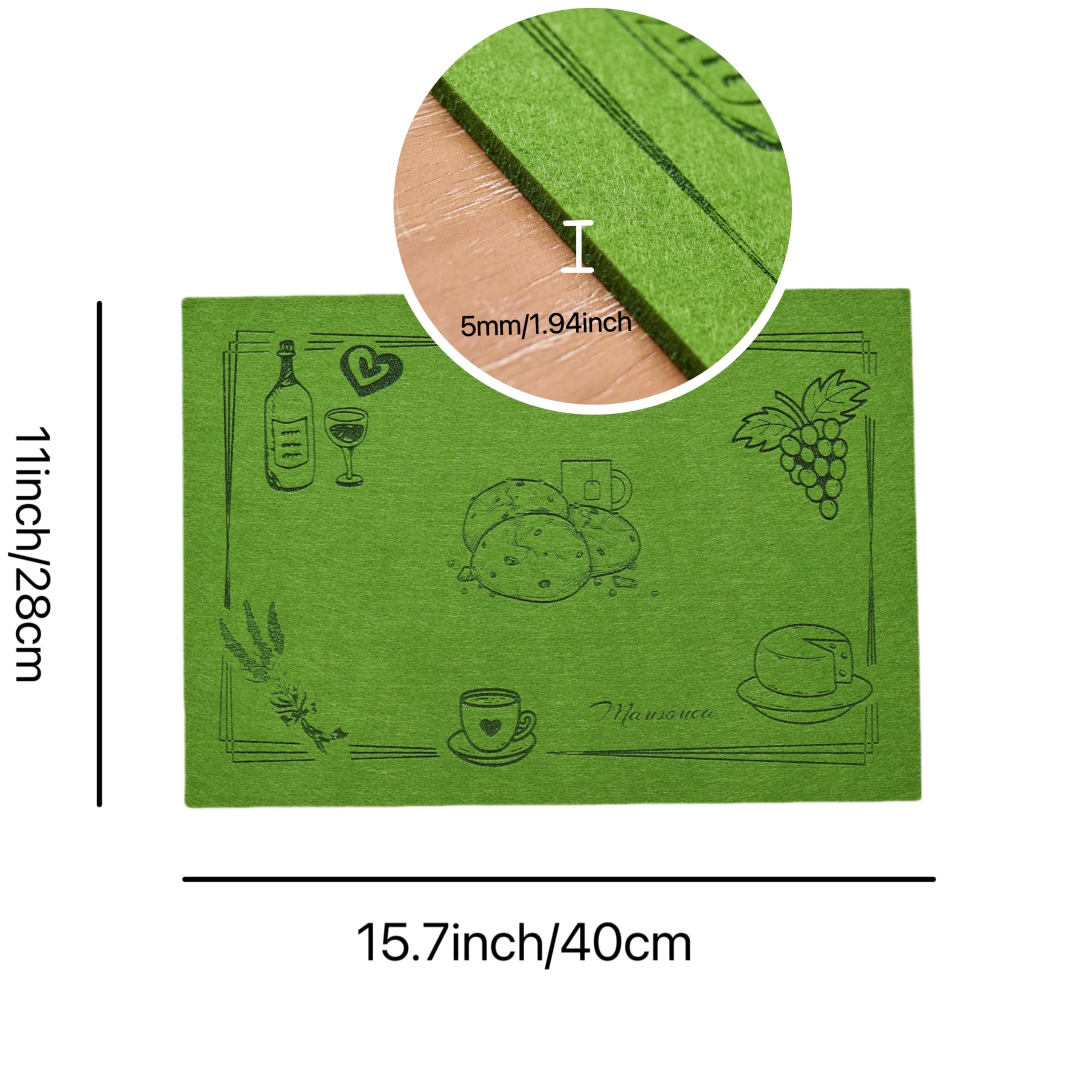 Mausouca Felt Placemats Set Of 4,Rectangle Washable Non-Slip Table Placemat 15.7X11 Inch,Felt Thick Place Mats Coasters For Fest