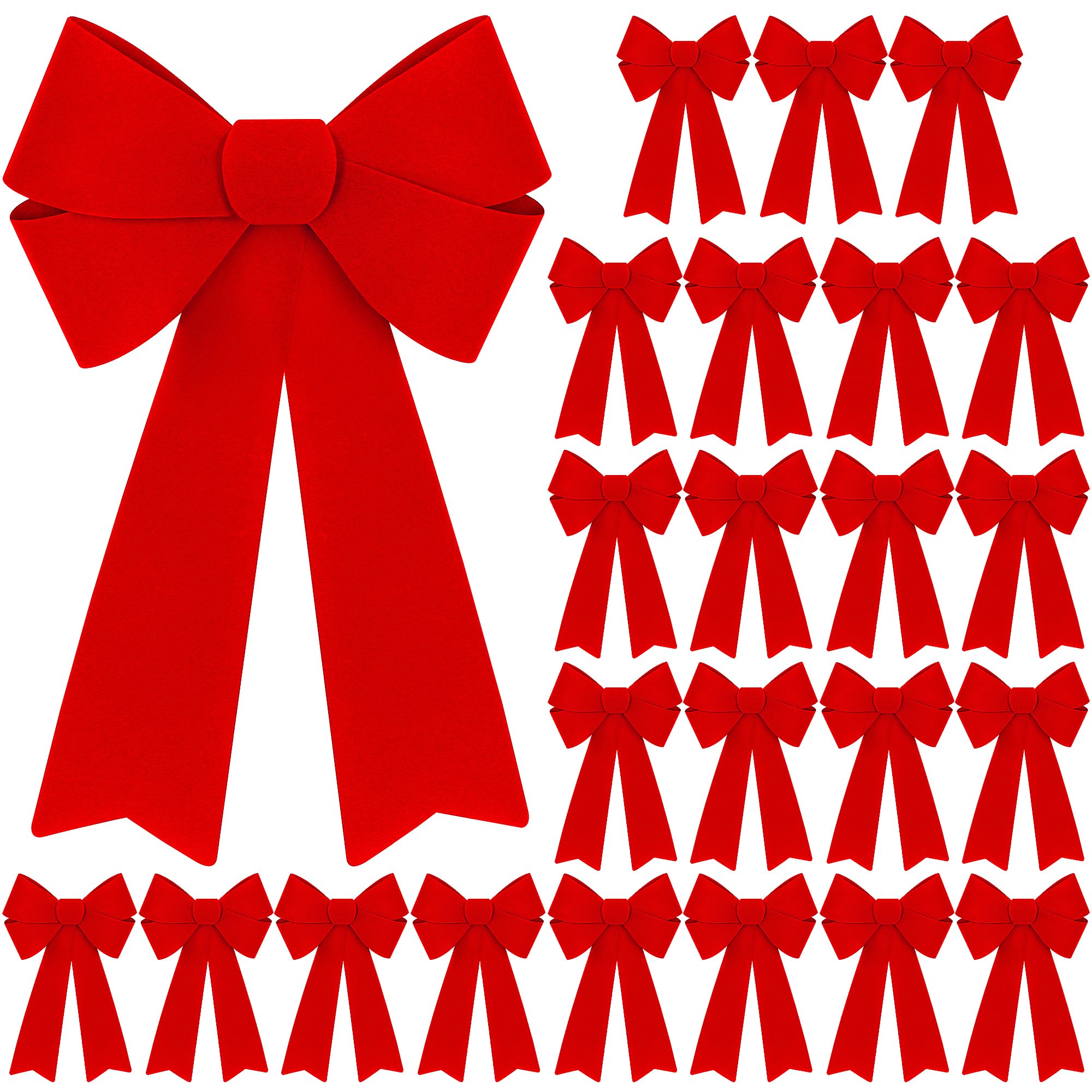 24 PCS Christmas Decorations, 12    18 Inches Xmas Decor Bows, Red Velvet PVC Indoor Outdoor Christmas Tree Wreath Bow Party Sup