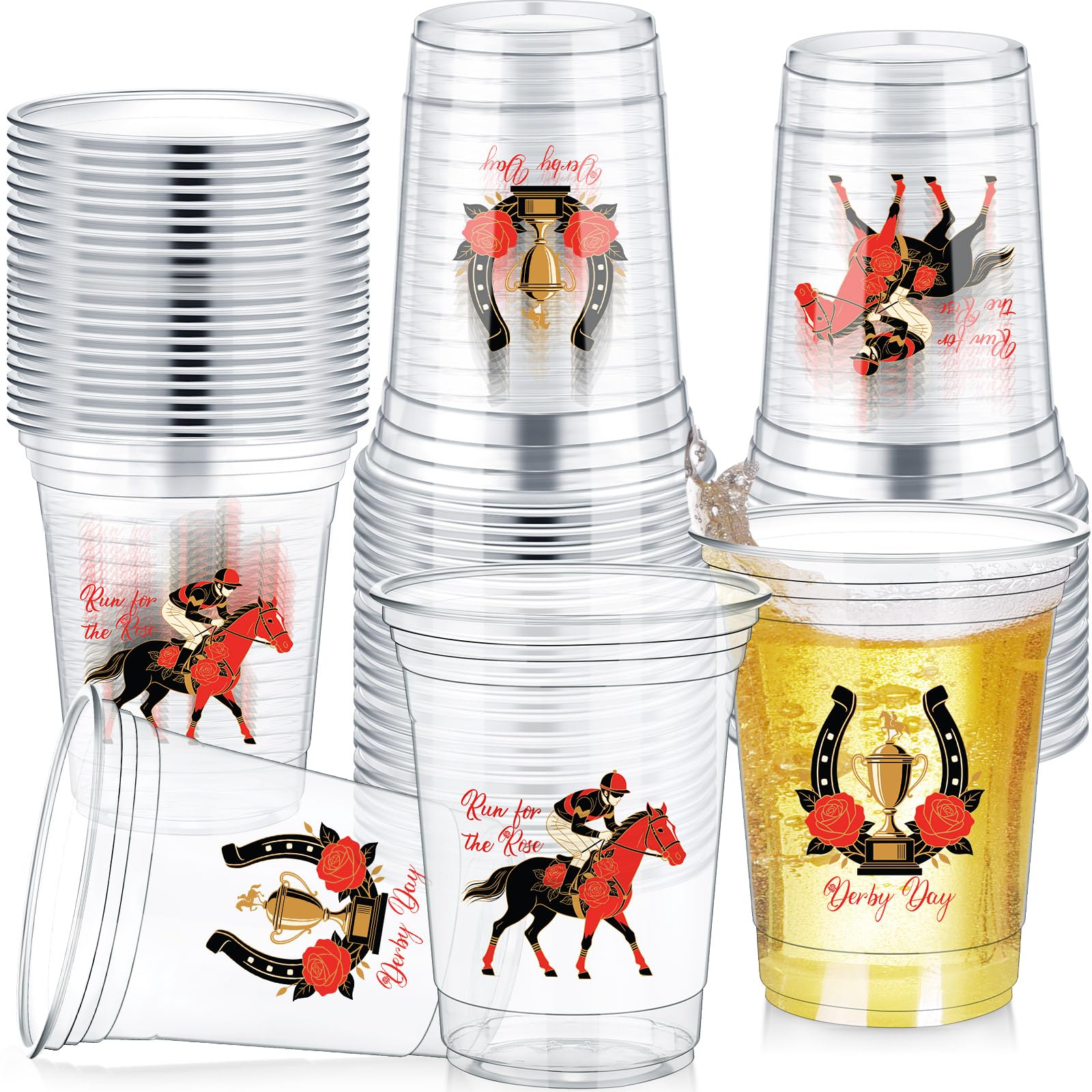 Havawish 50 Pcs 12 oz Derby Plastic Cups Clear Disposable Tumblers for Mint Julep Lover of Horse Racing Favors Derby Day Beverag