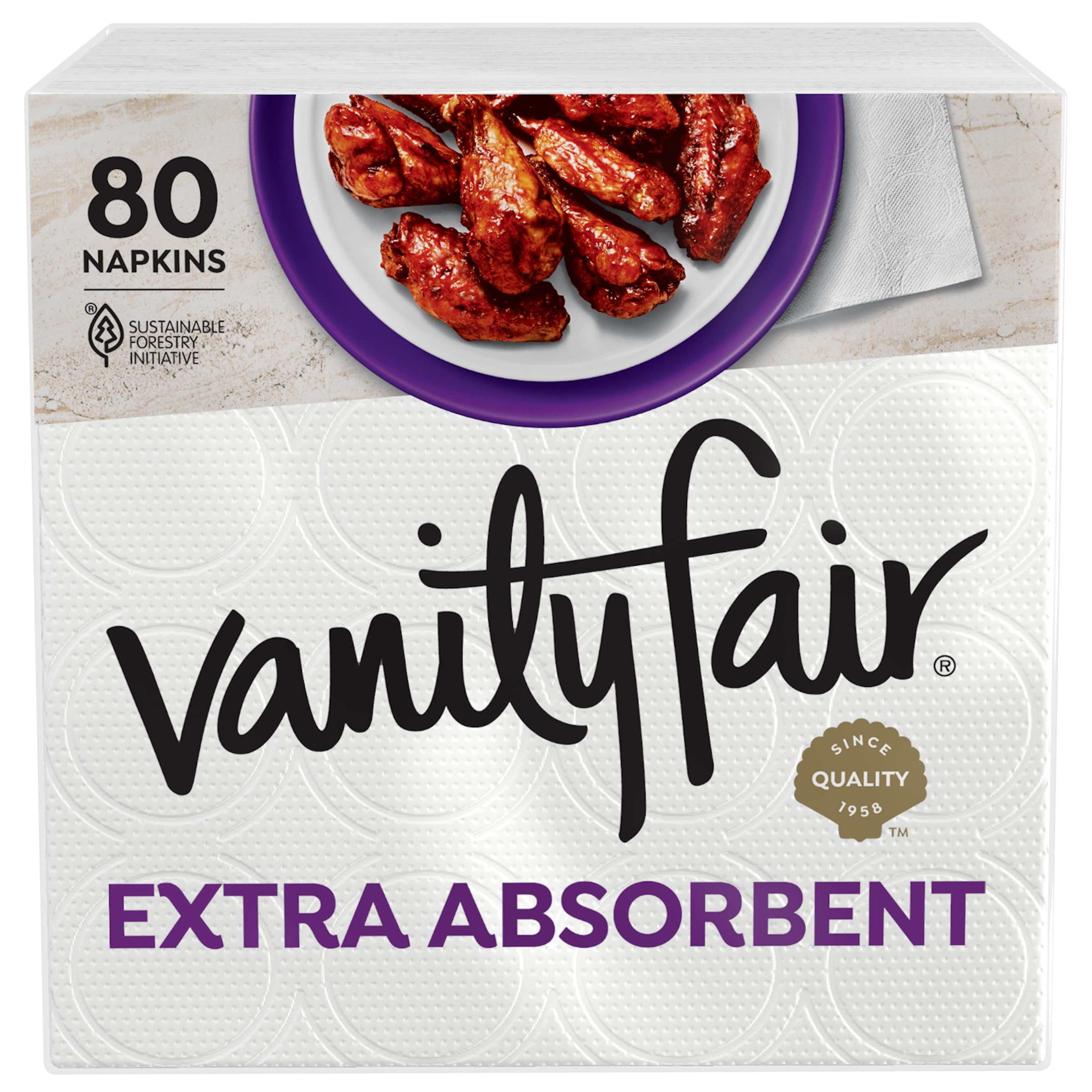 Vanity Fair Extra Absorbent Premium Paper Napkins, 80 Count, Disposable Napkins Made Soft And Strong For Messy Meals And Everyda