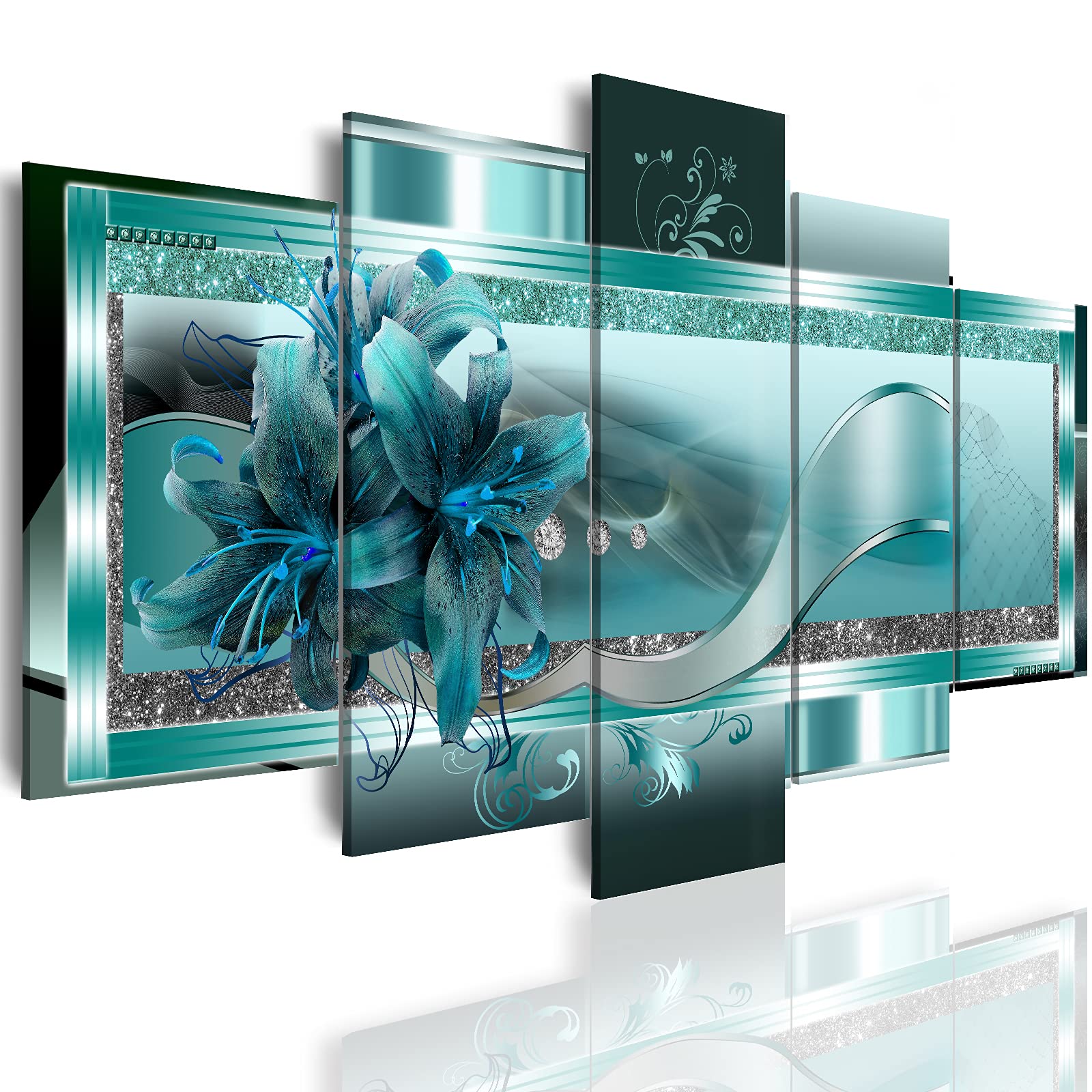Luduhu Turquoise Orchid Flowers Canvas Print - Abstract Green Floral Poster, Blue Wall Art Painting Decor For Home Decoration Ar