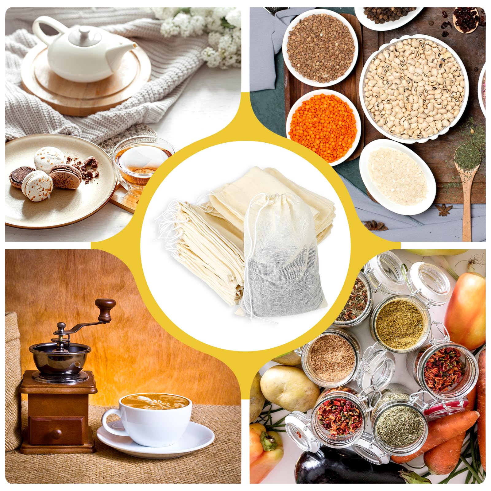 Spice Bags For Cooking, 30Pcs Muslin Drawstring Soap Bags Reusable Empty Tea Bags For Loose Tea Sachet Bags Cheese Cloth Bags Fo