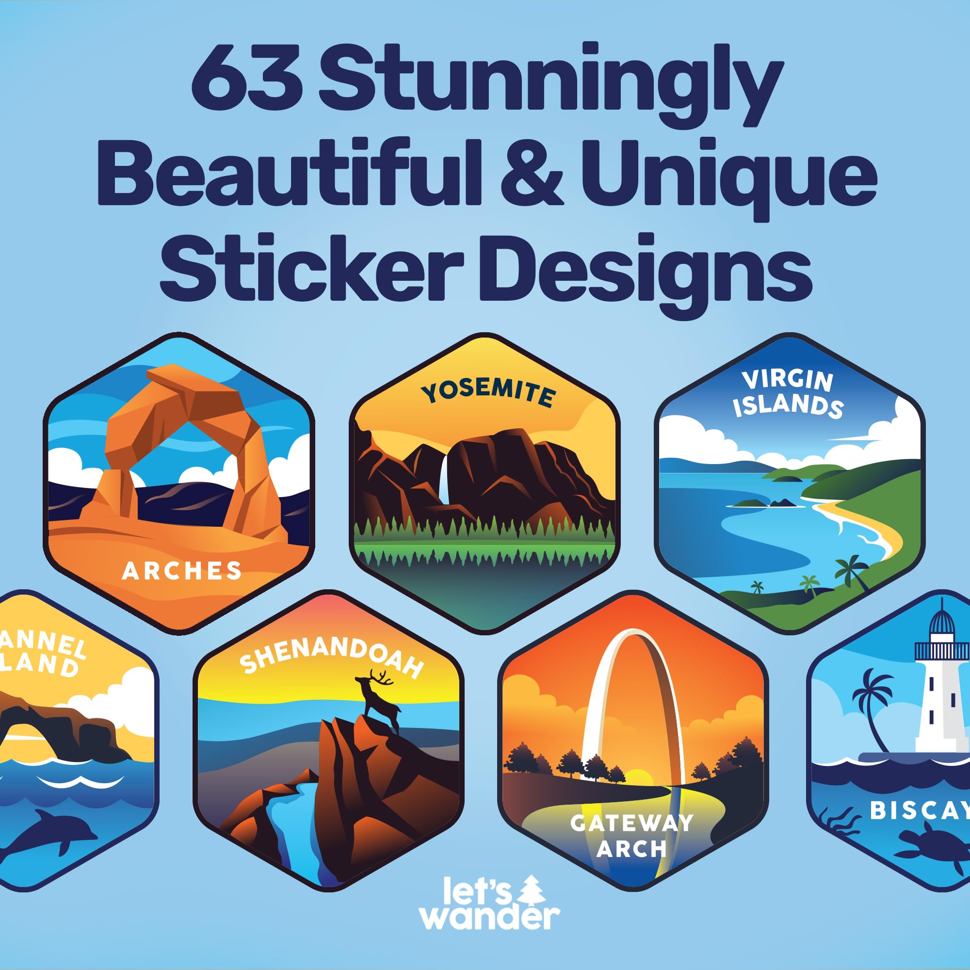 LET S WANDER Original National Parks Water Bottle with 63 Waterproof Stickers - 32oz Leakproof Insulated Stainless Steel with S