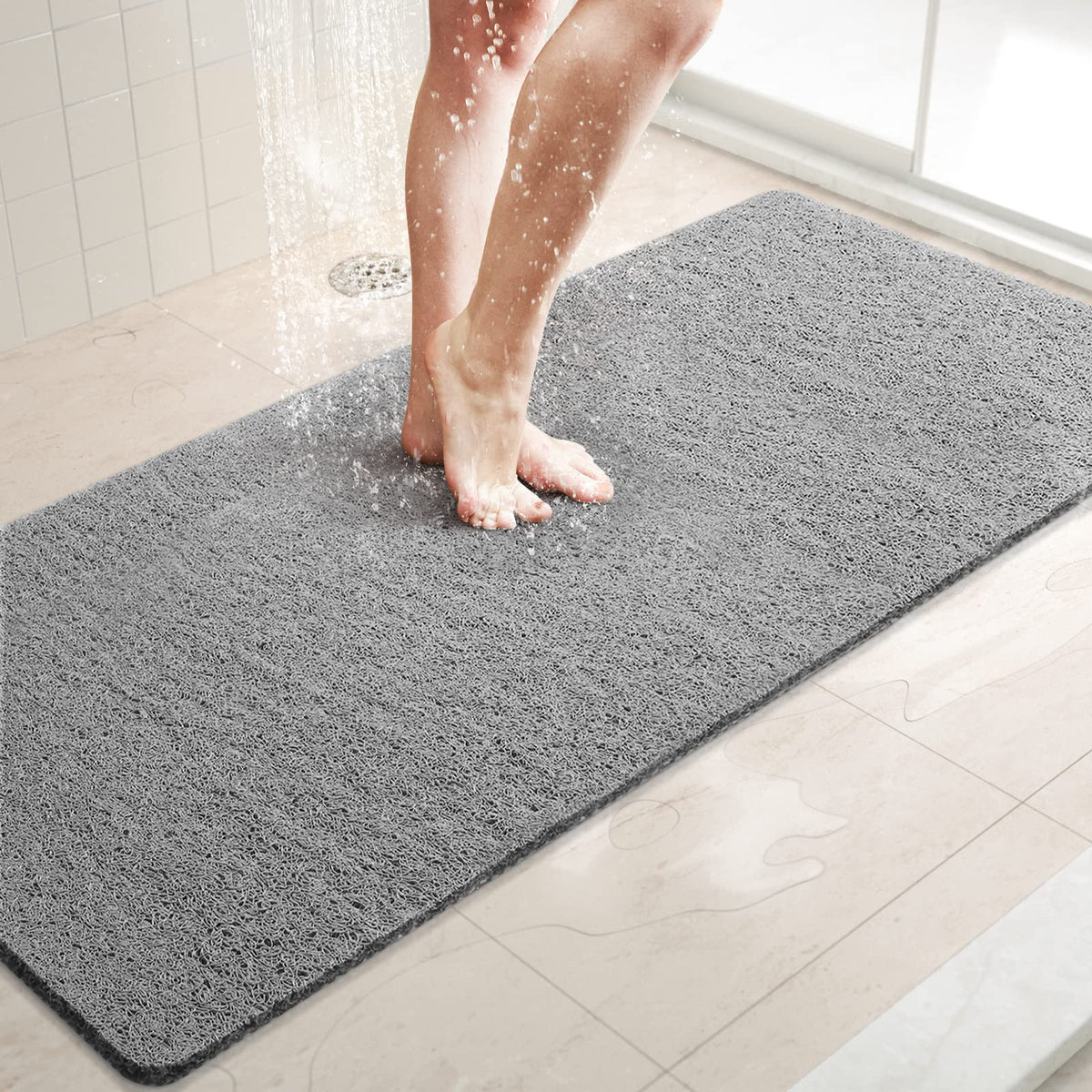 Luxstep Shower Mat Bathtub Mat,47 Inch X 16 Inch , Non-Slip Bath Mat With Drain, Quick Drying Pvc Loofah Bathmat For Tub,Shower,