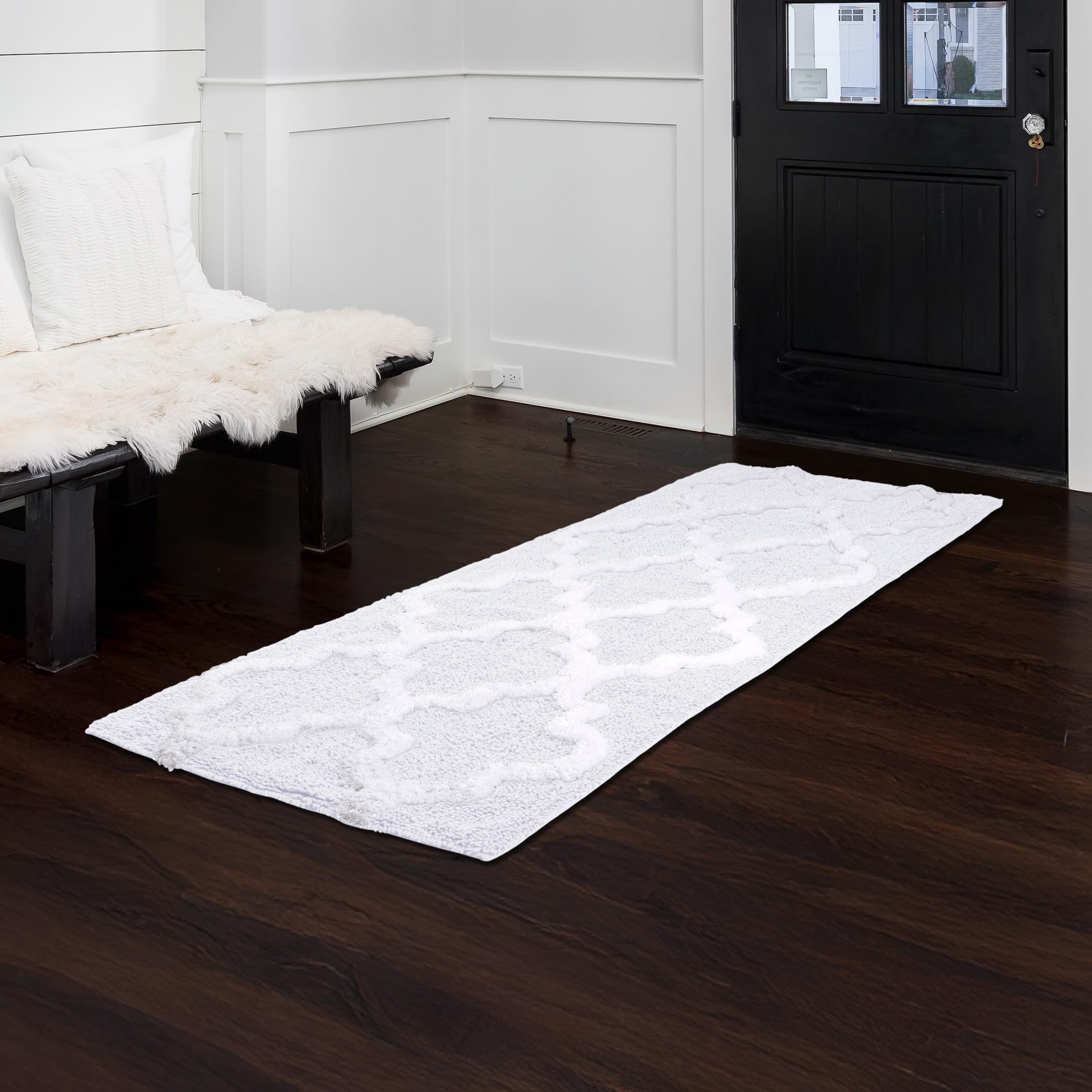 Lavish Home 100% Cotton Trellis Bathroom Mat - 24x60 inches - White