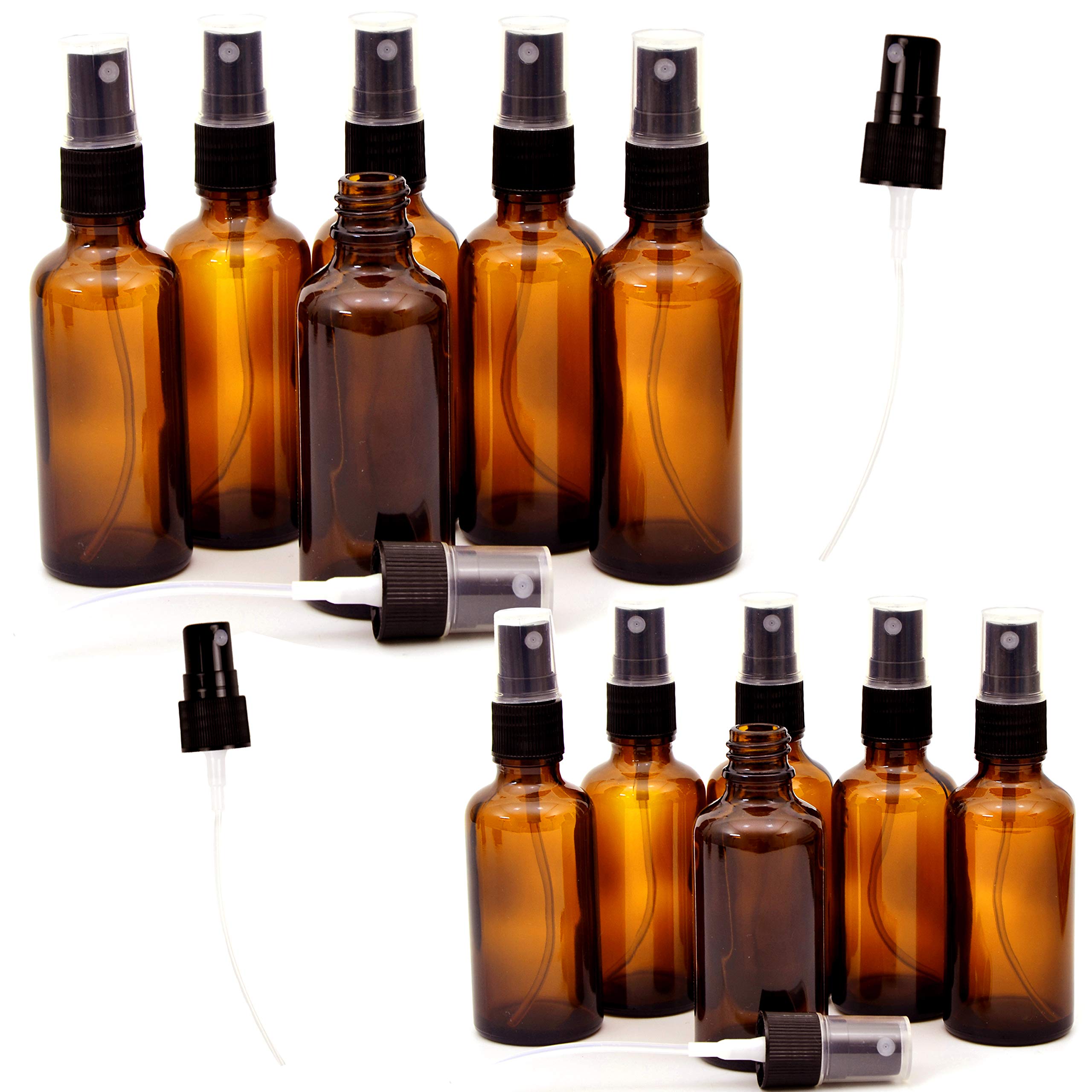 Youngever 12 Pack Empty Amber Glass Spray Bottles, 6 Pack 4 Ounce and 6 Pack 2 Ounce Refillable Containers for Essential Oils, C