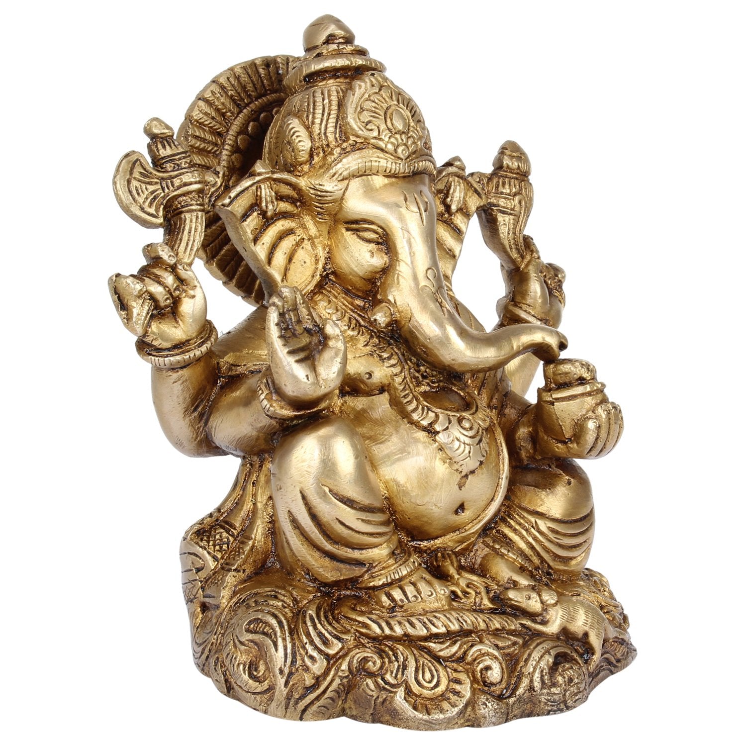 Kartique Brass Ganesh Bhagwan Idol For Home Entrance Ganpati Sitting Sculpture Statue Hand Carved Deity Elephant God Ganesha Vin