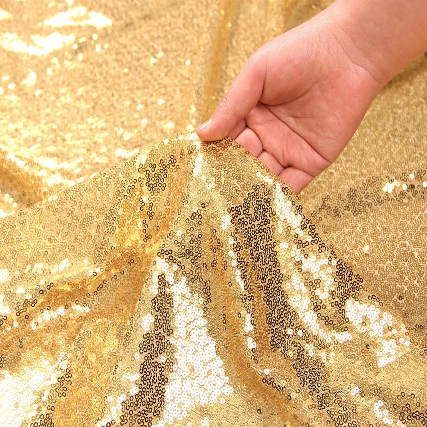 PartyDelight Gold Sequin Tablecloth 50X50 Square Sparkly Table Cloths for Wedding Party Decorations