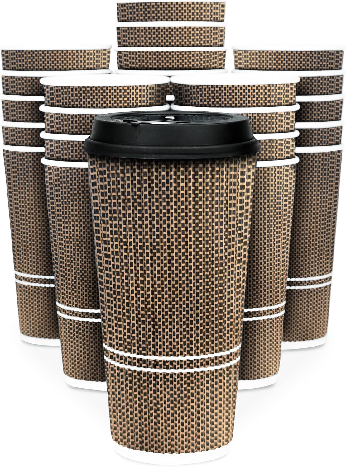 Glowcoast To Go Coffee Cups With Lids  22 oz Disposable Coffee Cup With Lid. Large Togo Travel Paper Ripple Hot Cups Insulated 