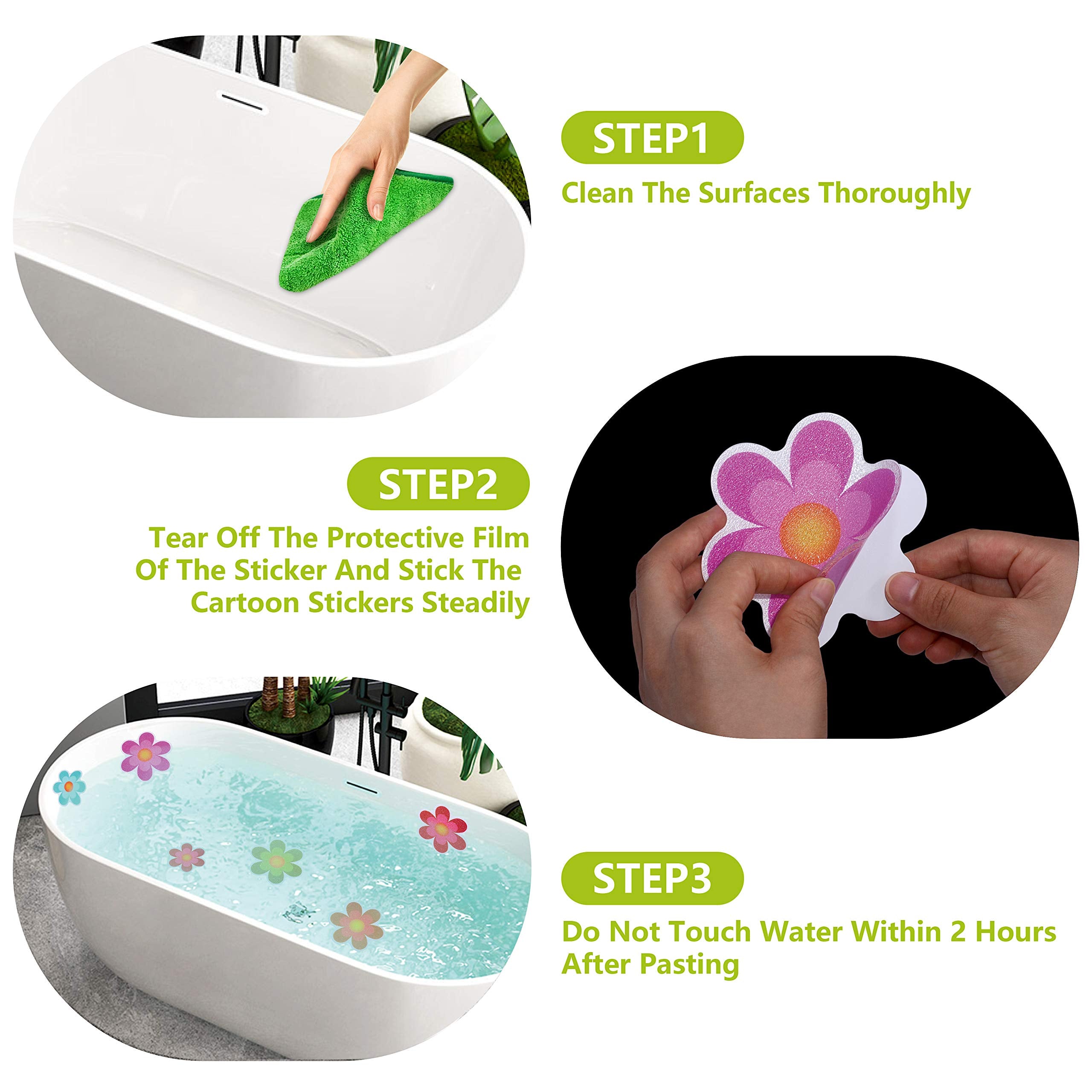Hebayy 10 Pack Non-Slip Flower Bathtub Shower Deco Water-Resistance Stickers with Bonus Scraper