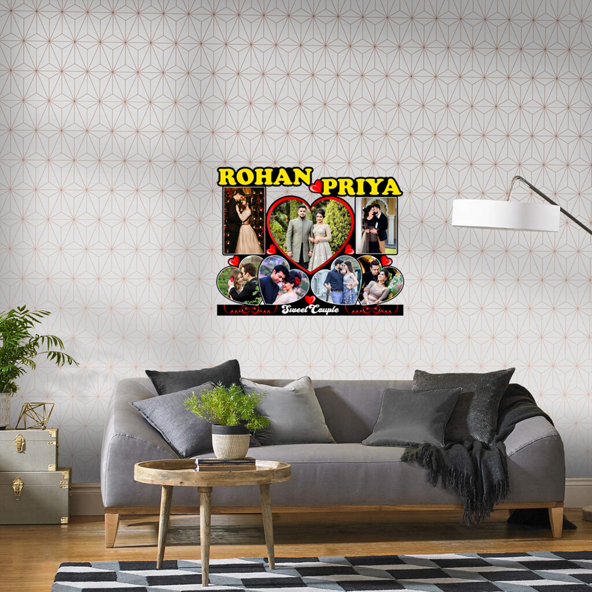 Shri Kanth Art Personalized & Customized Collage Photo Frame With Your Name (Rohan & Priya)| Wall Hanging Photo Frame | Wall Art