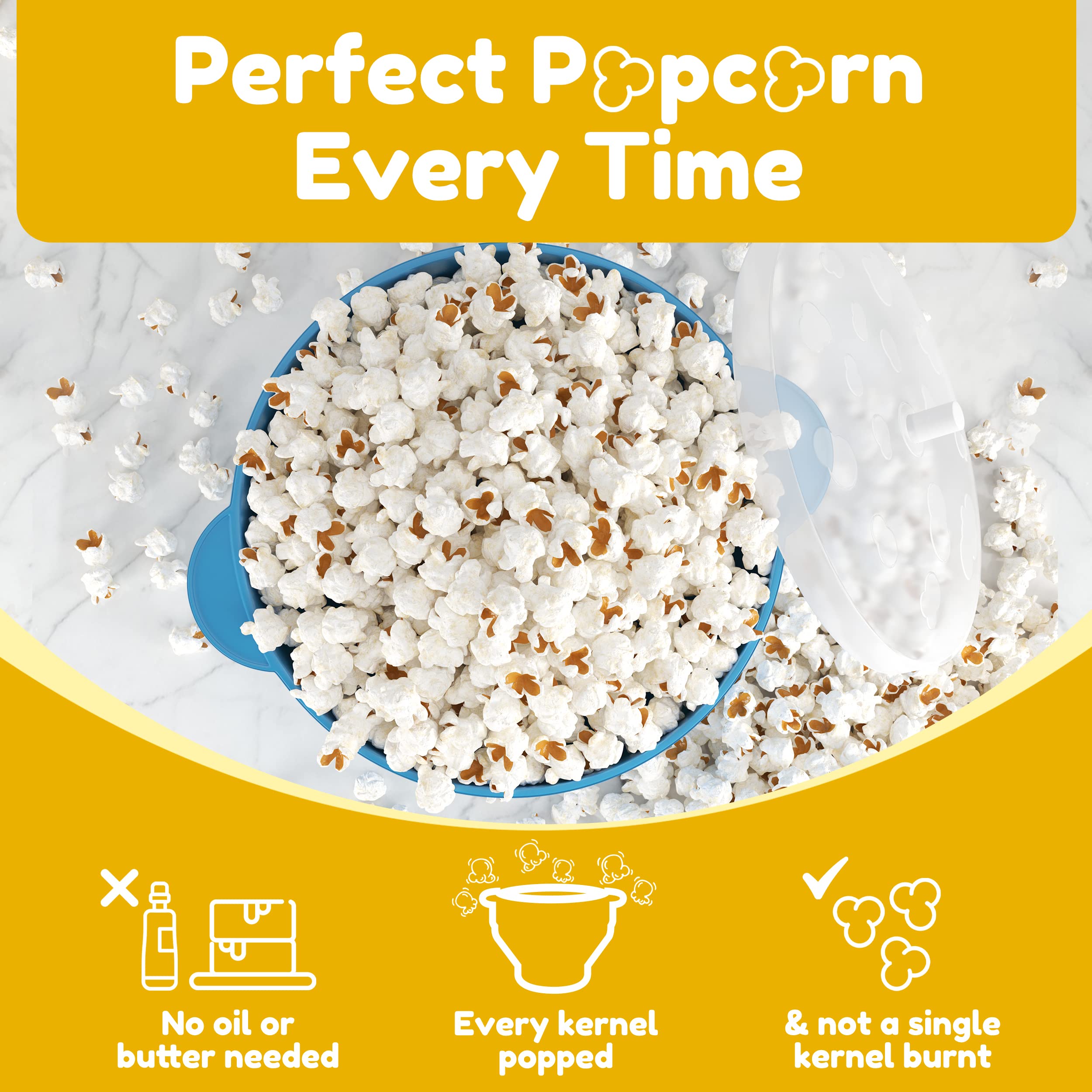 The Original Popco Silicone Popcorn Microwave Popper With Handles - Microwave Popcorn Bowl - Popcorn Maker - Collapsible Popcorn