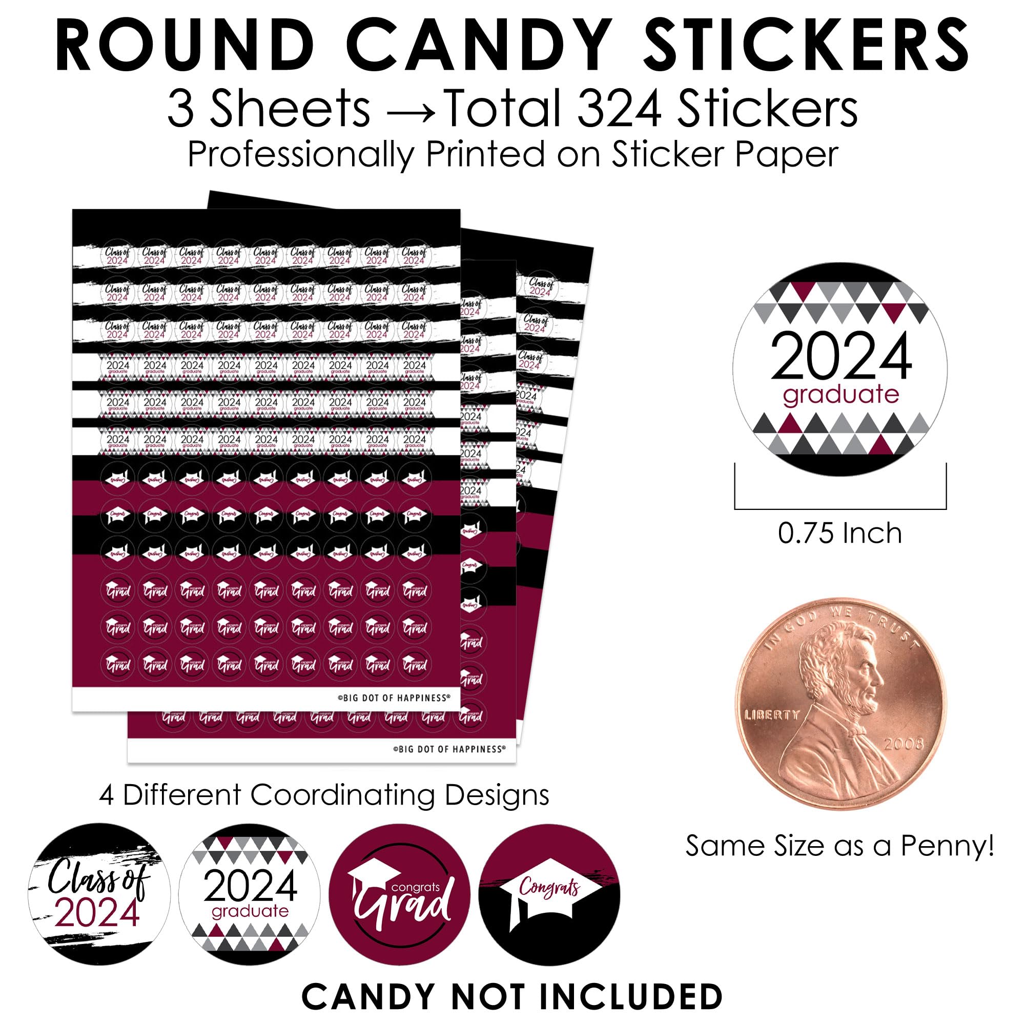 Big Dot Of Happiness Maroon Grad - Best Is Yet To Come - 2024 Burgundy Graduation Party Small Round Candy Stickers - Party Favor
