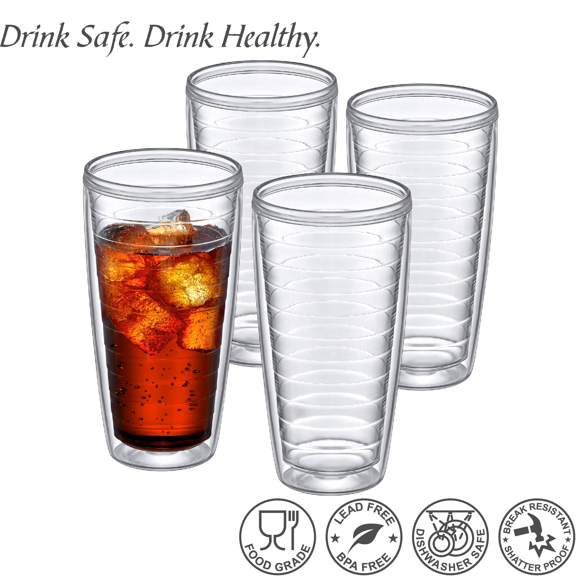 Amazing Abby - Alaska - 24-Ounce Insulated Plastic Tumblers (Set Of 4), Double-Wall Plastic Drinking Glasses, All-Clear Reusable