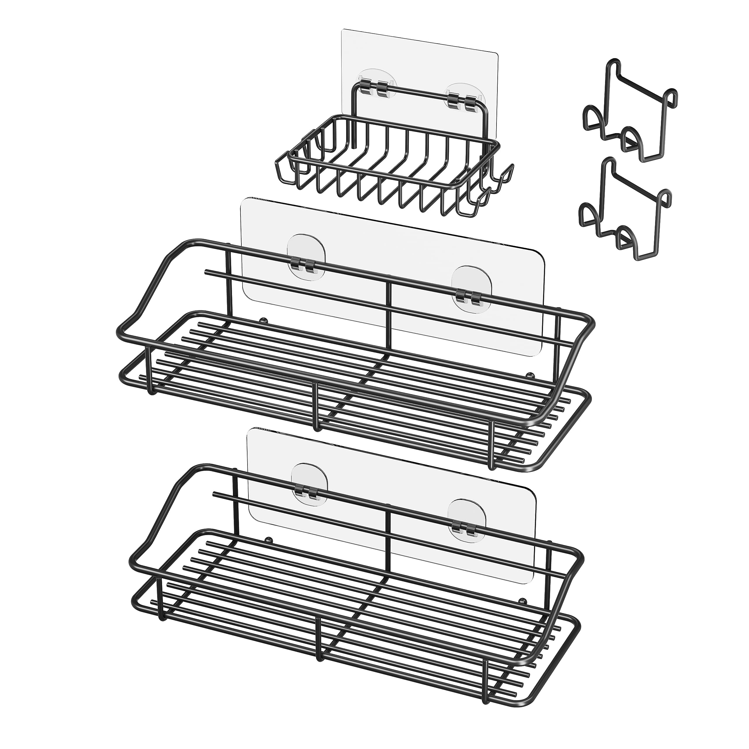 Nieifi Shower Caddy Shelf With Hooks Storage Rack Organizer Adhesive Stainless Steel Without Drilling For Bathroom, Lavatory, Wa