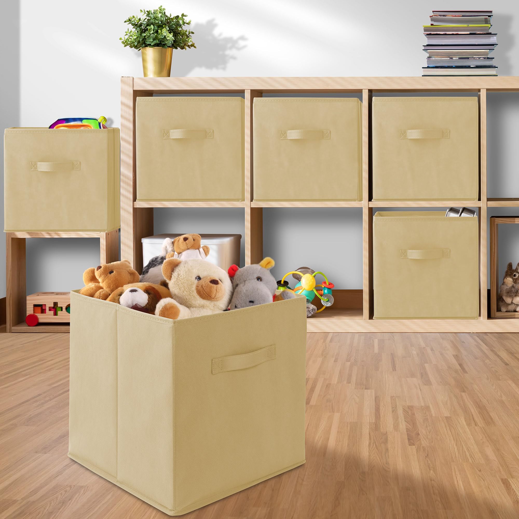 Casafield Set Of 6 Collapsible Fabric Cube Storage Bins, Sandy Beige - 13'' Foldable Cloth Baskets For Shelves, Cubby Organizers