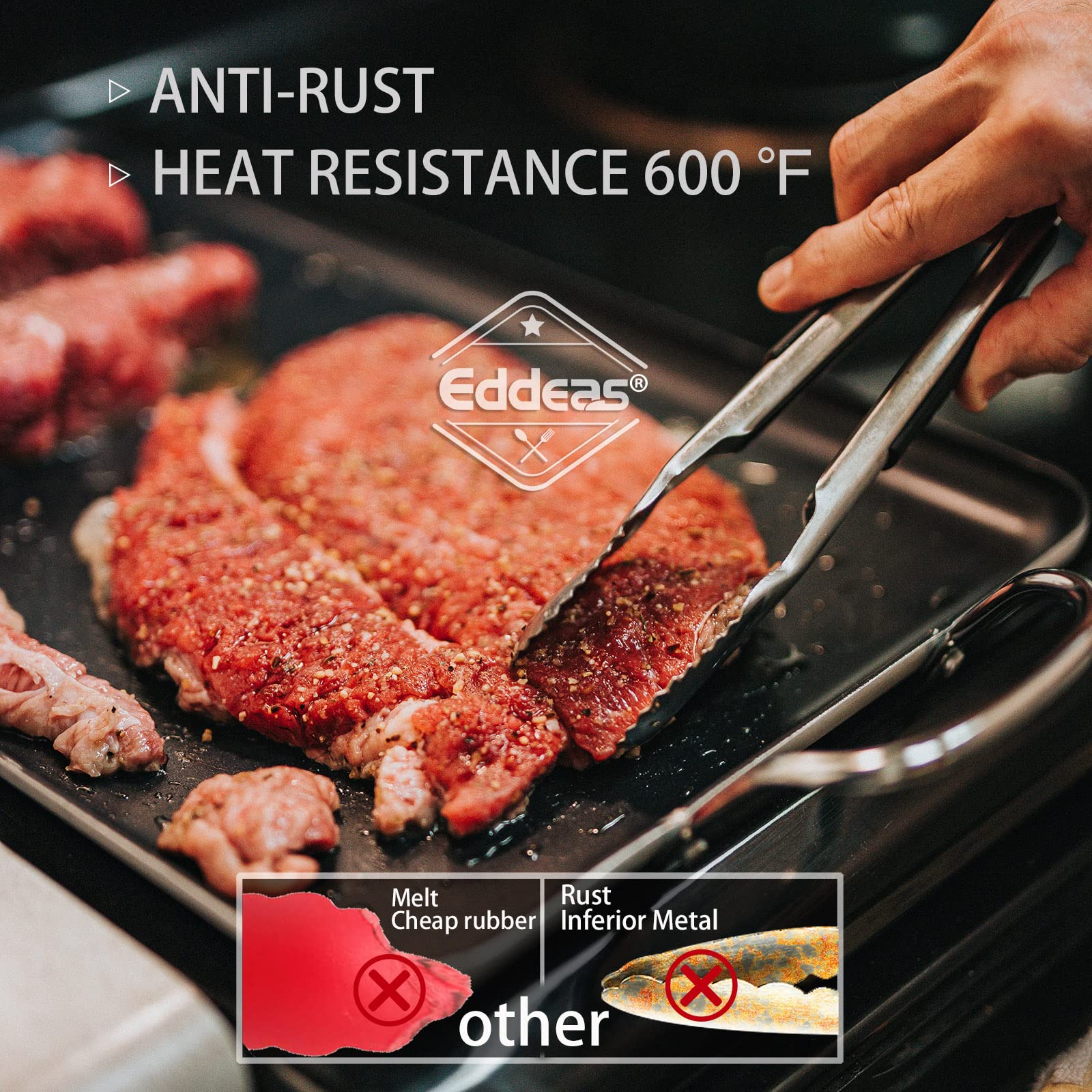 Tongs For Cooking - Heat Resistant 600 Degrees Stainless Steel Kitchen Tong,Heavy Duty Metal Locking Tongs - Perfect For Food,Sa