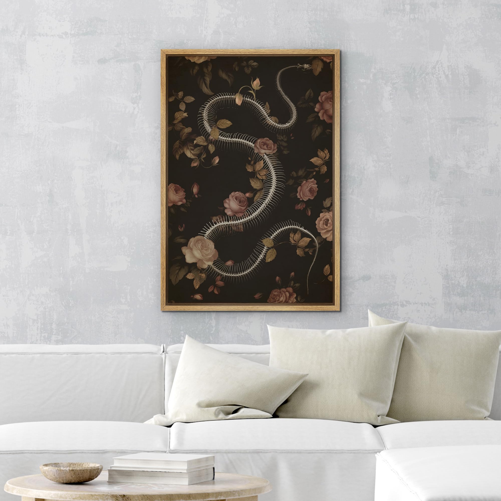 Wall26 Framed Canvas Print Wall Art Moody Floral Snake Skeleton Gothic Photography Modern Art Decorative For Living Room, Bedroo
