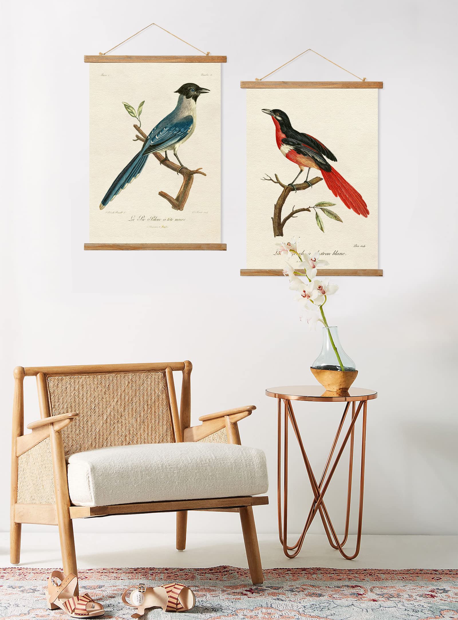 Ovfovy 2 Pack Vintage Birds Poster, Rustic Room Aesthetic, Retro Wall Art Prints Without Fading, Printed On Linen With Wood Fram