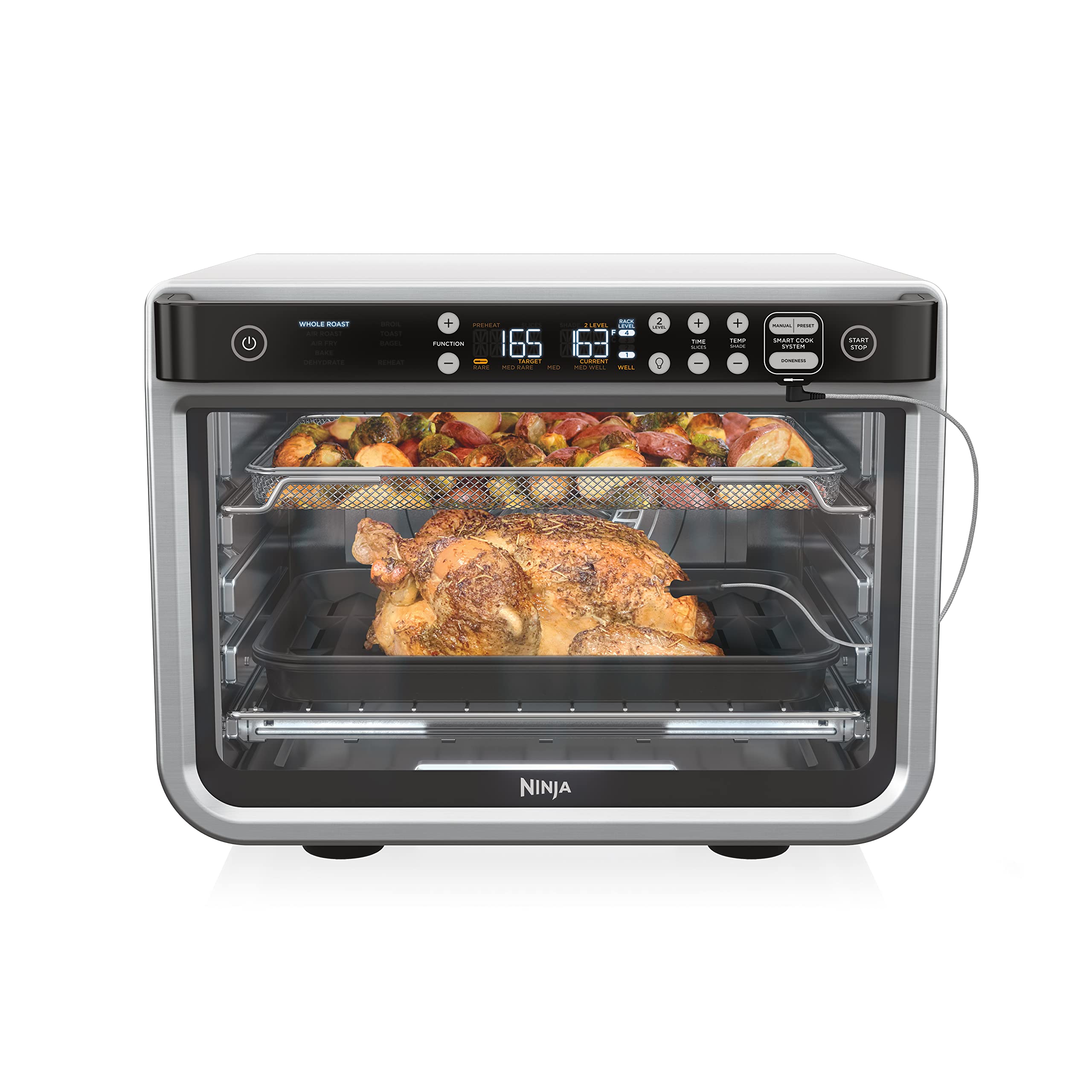 Ninja Dt251 Foodi 10-In-1 Smart Xl Air Fry Oven, Bake, Broil, Toast, Roast, Digital Toaster, Thermometer, True Surround Convecti