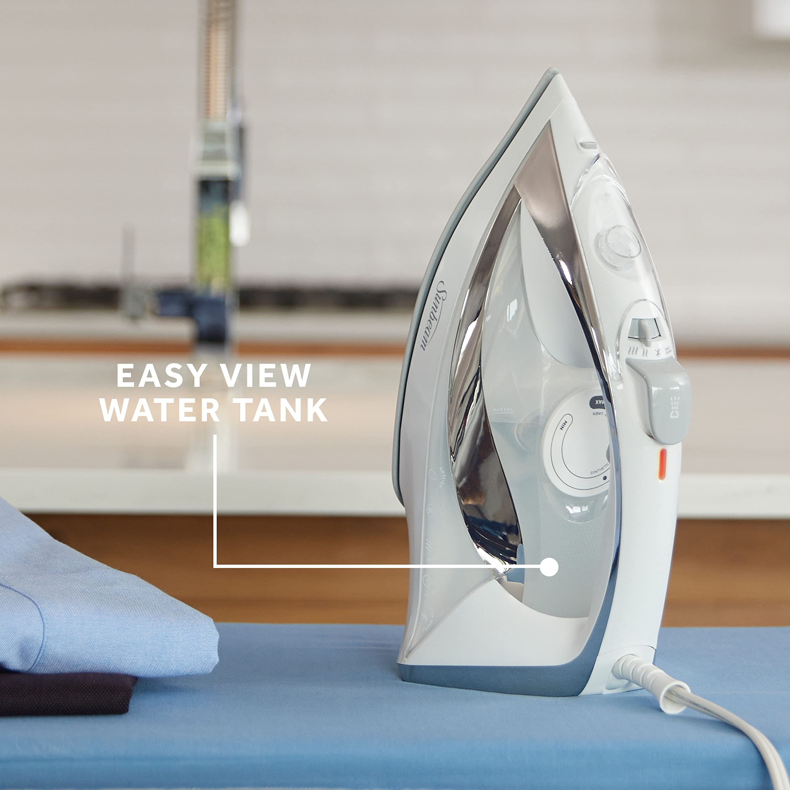 Sunbeam Turbo Steam Iron, 1700 Watt, Nonstick Ceramic Soleplate, Horizontal Or Vertical Shot Of Steam, Quick Heating, 3-Way Auto