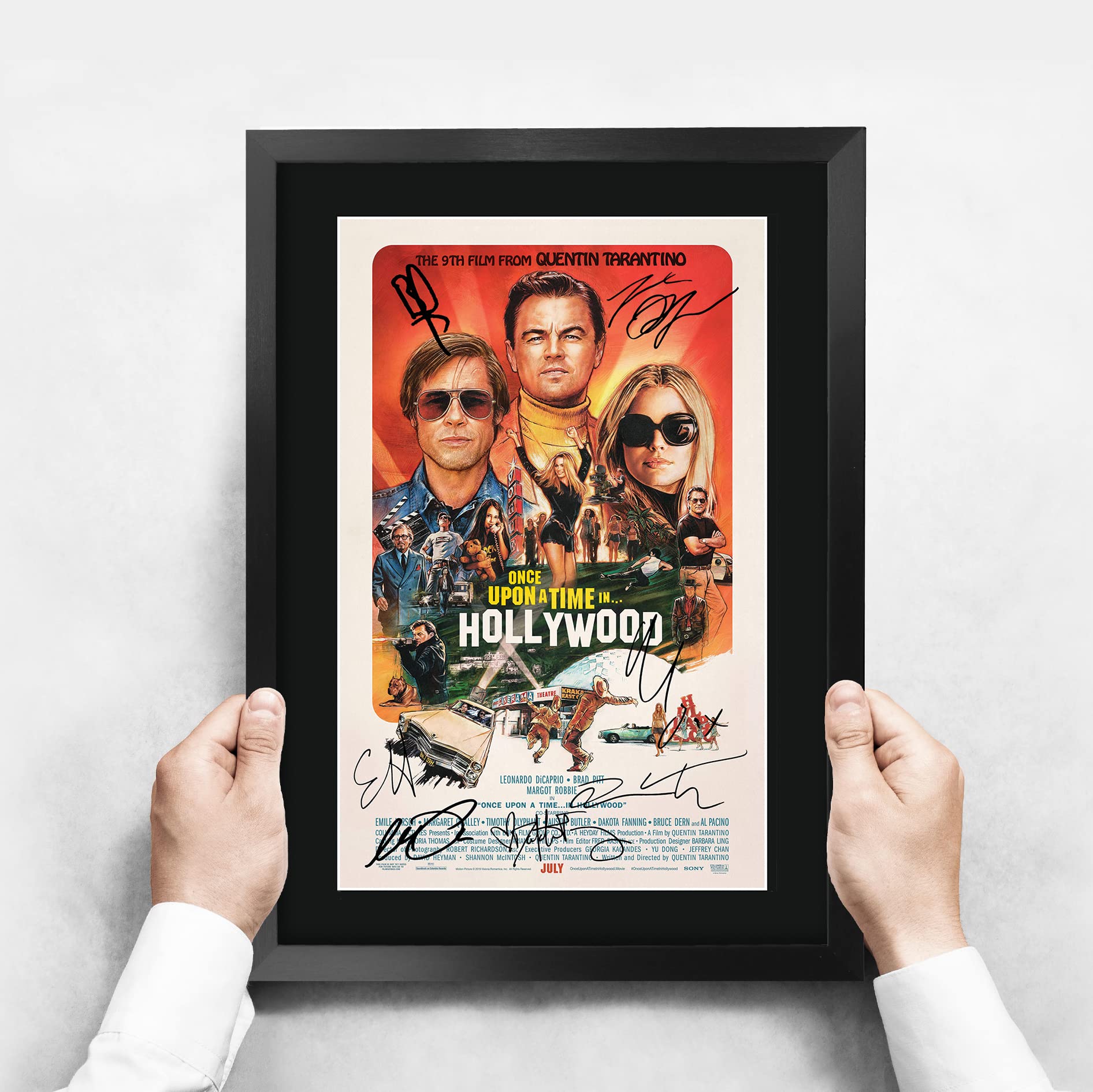 Hwc Trading Once Upon A Time In Hollywood The Cast Brad Pitt Leonardo Dicaprio 16 X 12 Inch Framed Gifts Printed Poster Signed A