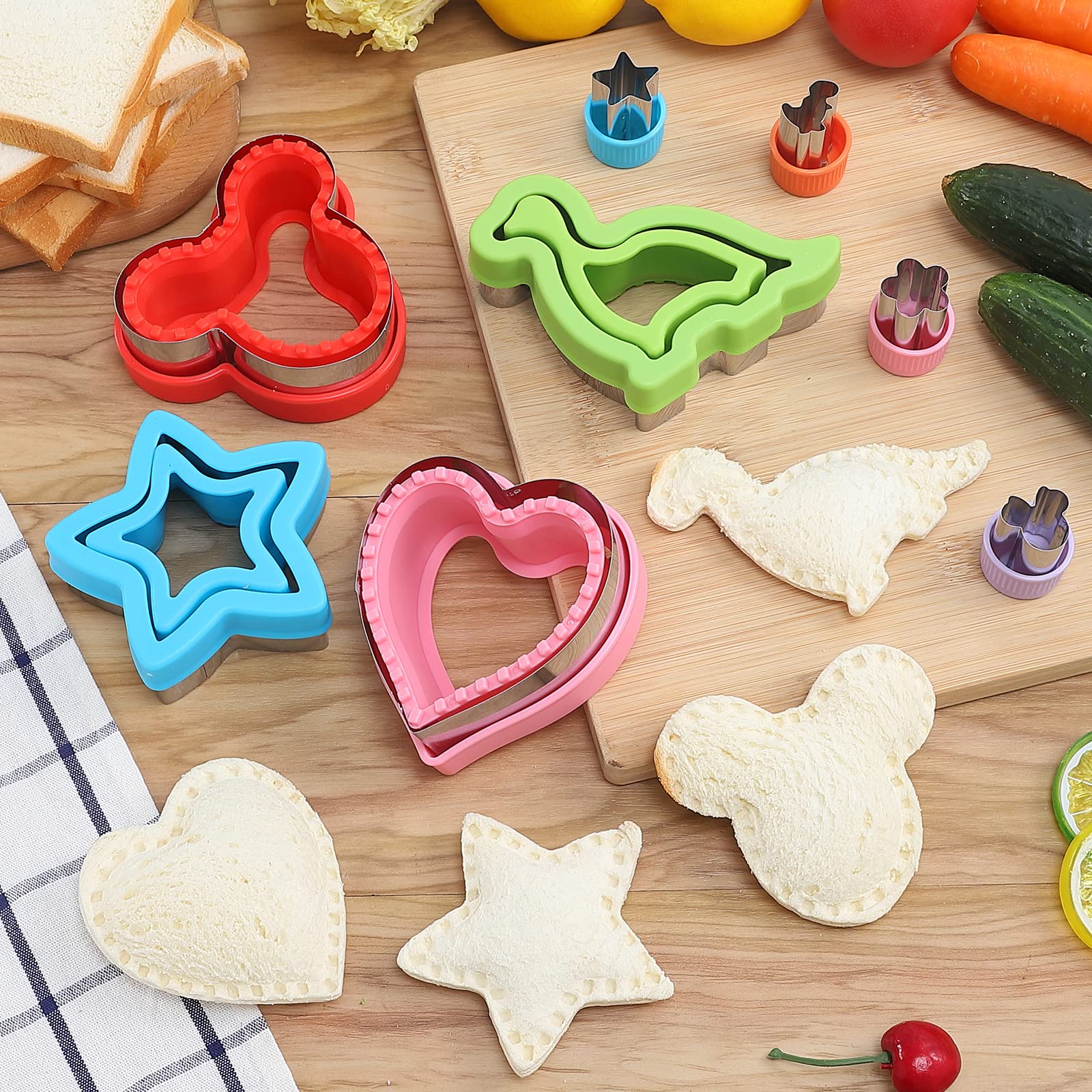 Bakingworld Sandwich Cutter And Sealer Set,14 Pcs Uncrustables Maker Bread Cutters Diy Cookie Cutters Fruit Vegetable Cutter Sha