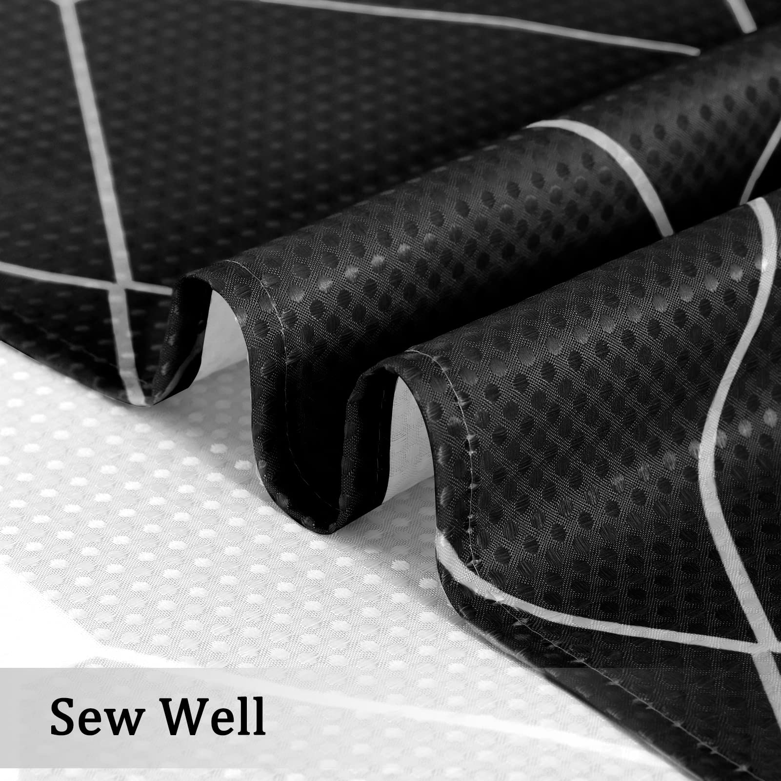 Black Geometric Shower Curtain W 54 X H 78, Waffle Weave Textured Ombre Shower Curtain For Bathroom, Black White Gradual Fabric