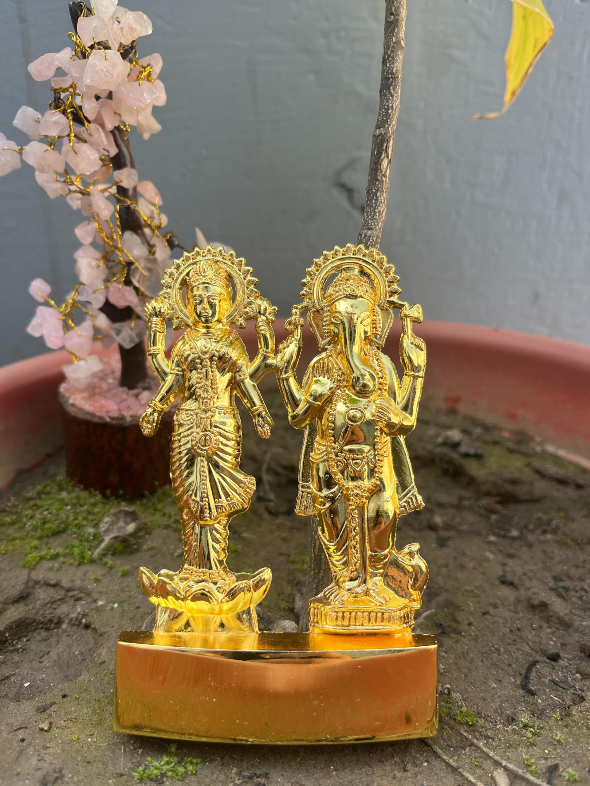 Buy N Relax Lakshmi Ganesh Gold-Plated Brass Idol Set, 11 Cm, Religious Hindu Deities Statue