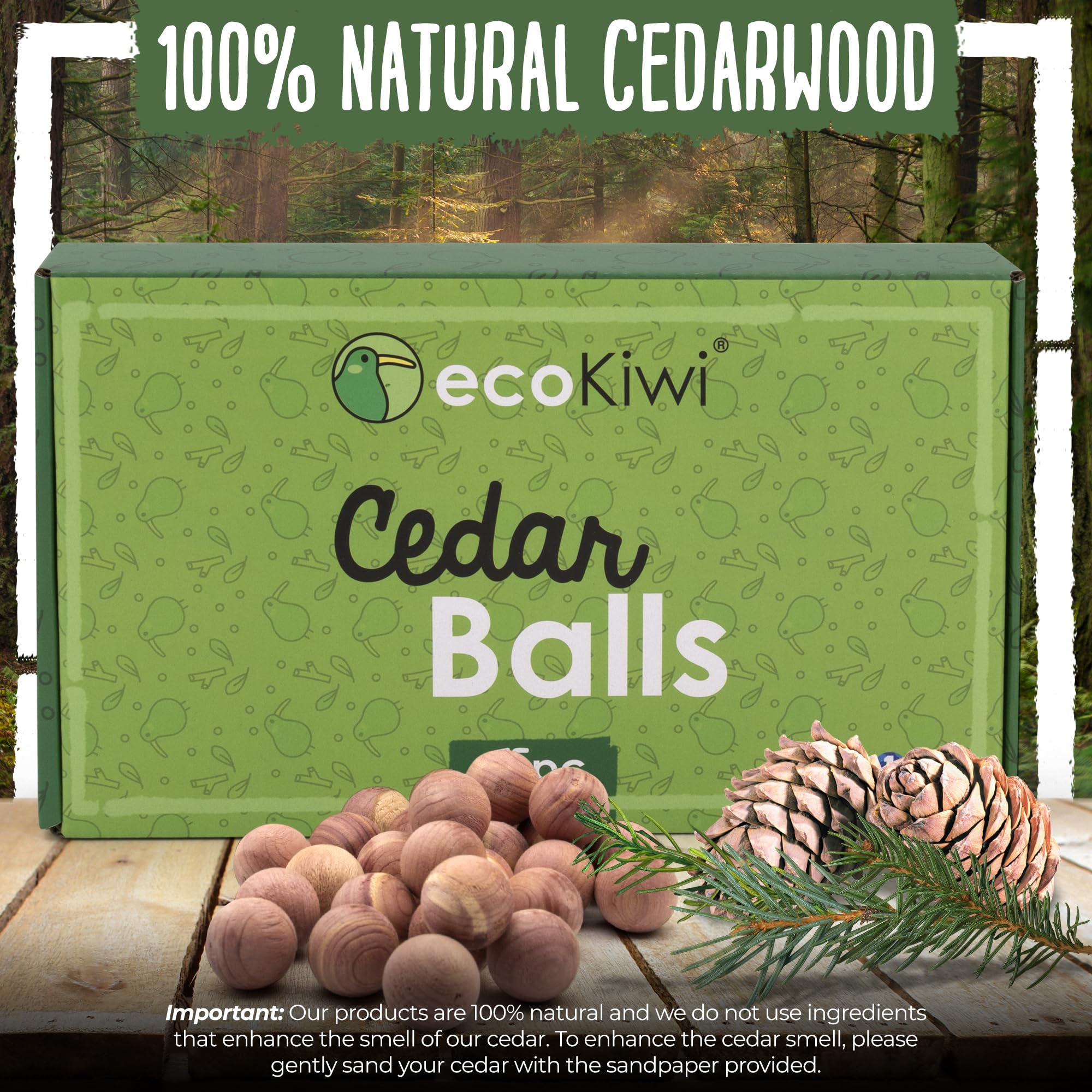Ecokiwi Cedar Balls For Clothes Storage 75 Pack - 100% Natural Red Cedar Blocks For Clothes Storage - Aromatic Cedar Chips For C