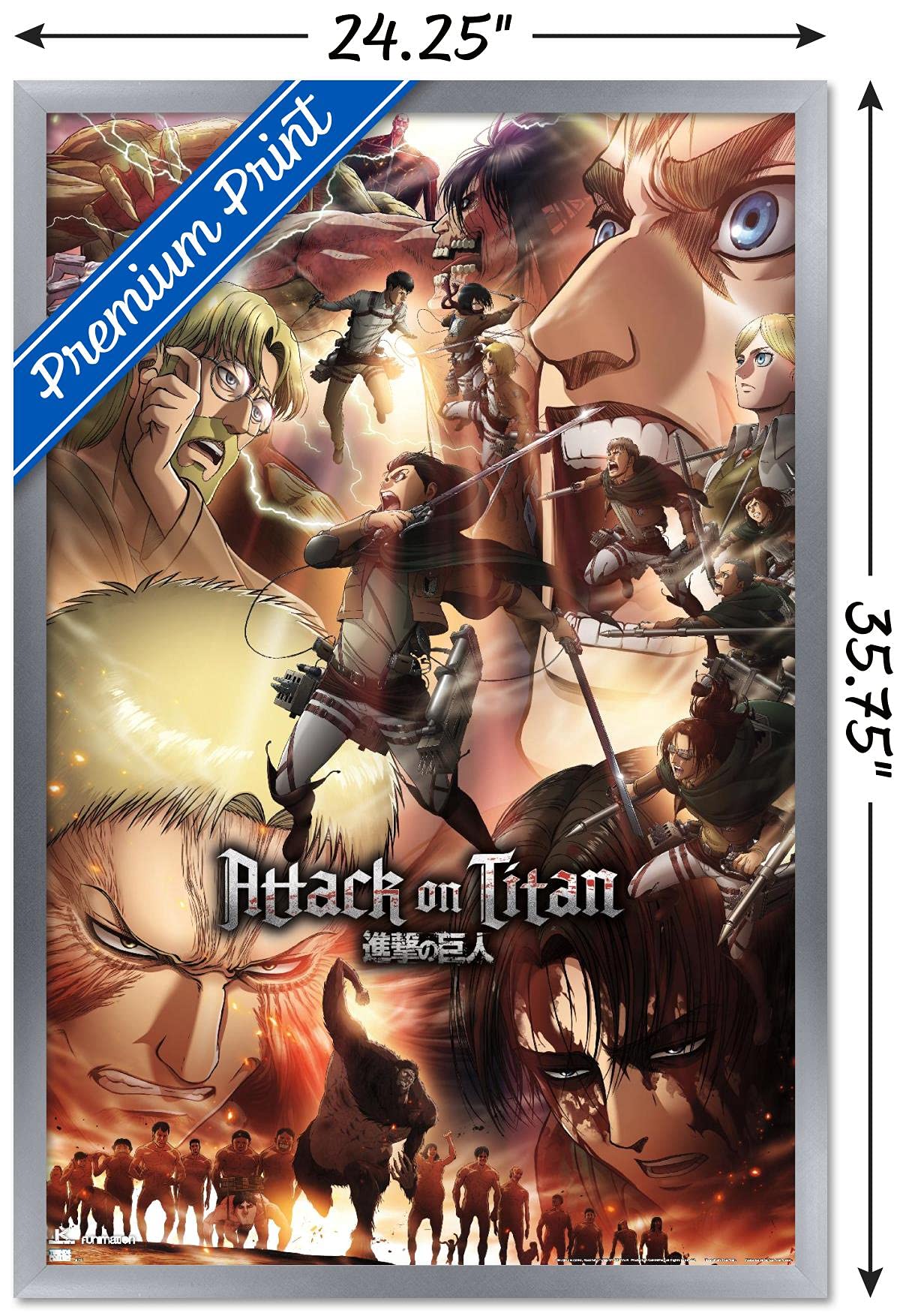 Trends International Attack On Titan: Season 3 - Key Art Wall Poster, 22.37'' X 34.00'', Silver Framed Version