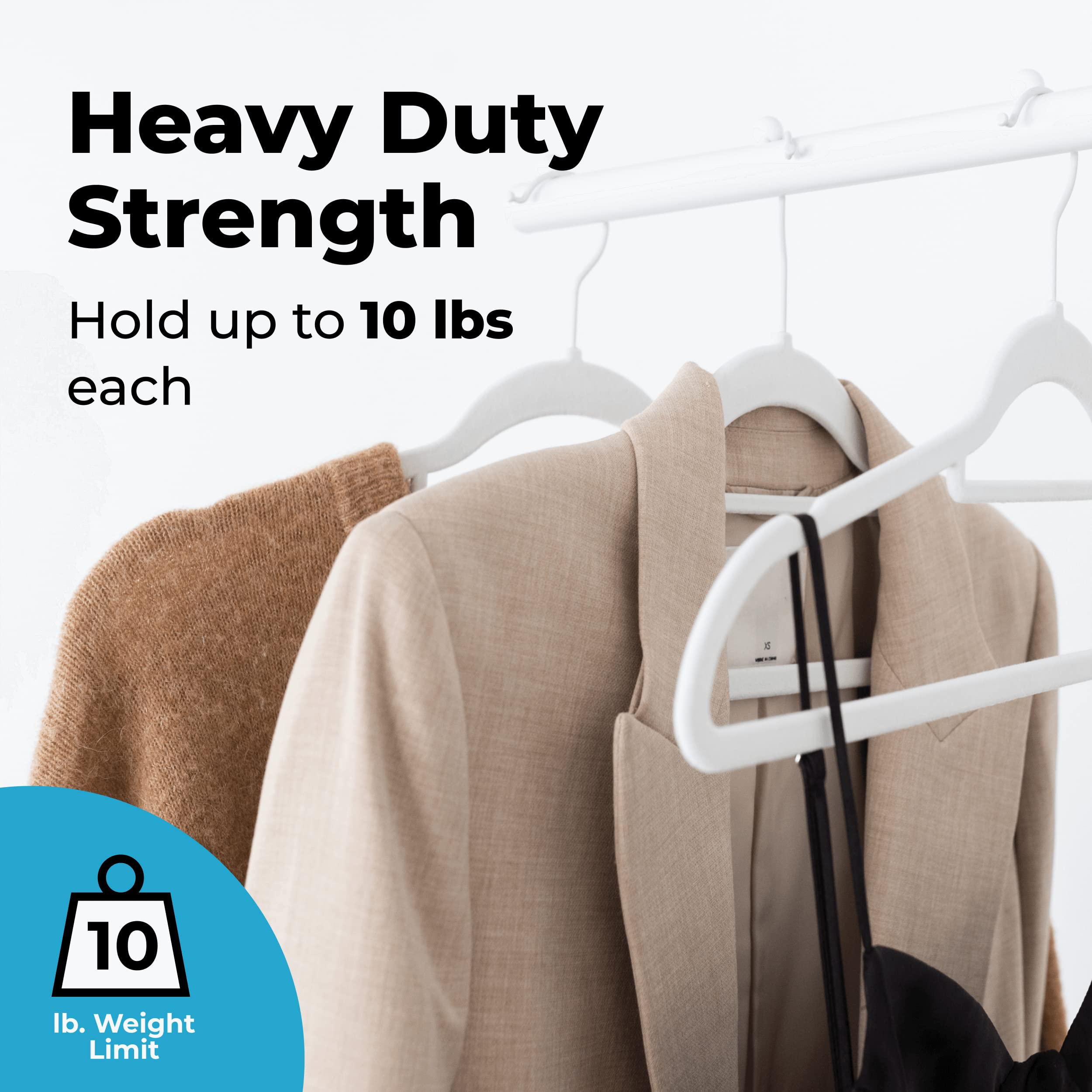 Fontaines Luxury White Velvet Felt Non Slip Clothes Hangers 50 Pack - Ultra Slim & Space Saving - Heavy Duty Swivel White Hook for Clothing  Suit  Top  Tie  Shirt  Skirt & Pant Organization