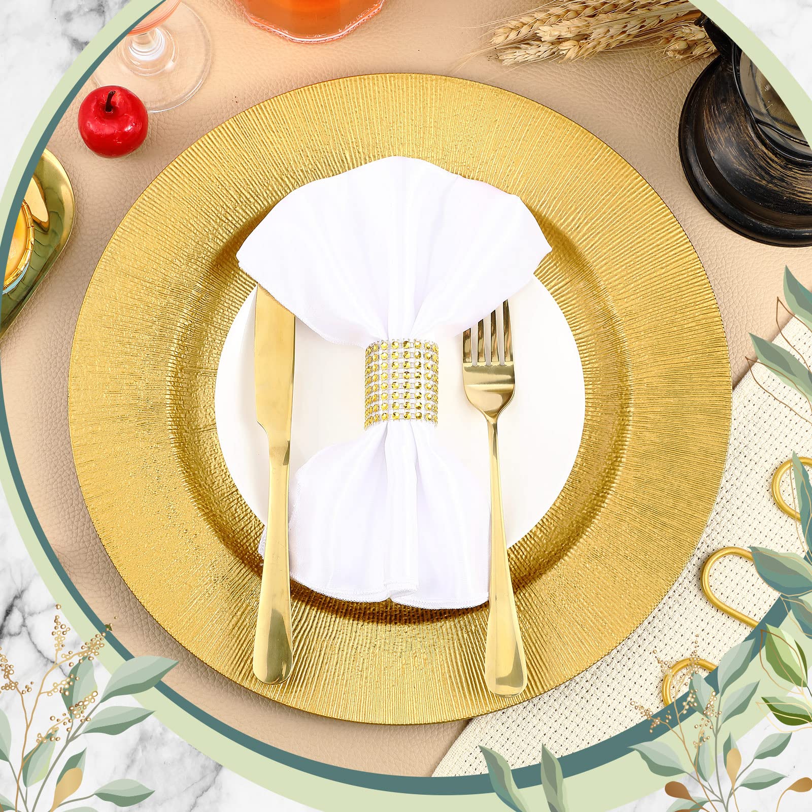 Tanlade 50 Pcs Gold Charger Plates Bulk, 13 Round Plastic Dinner Charger Plate, Shiny Golden Table Chargers Serving Plates Cater