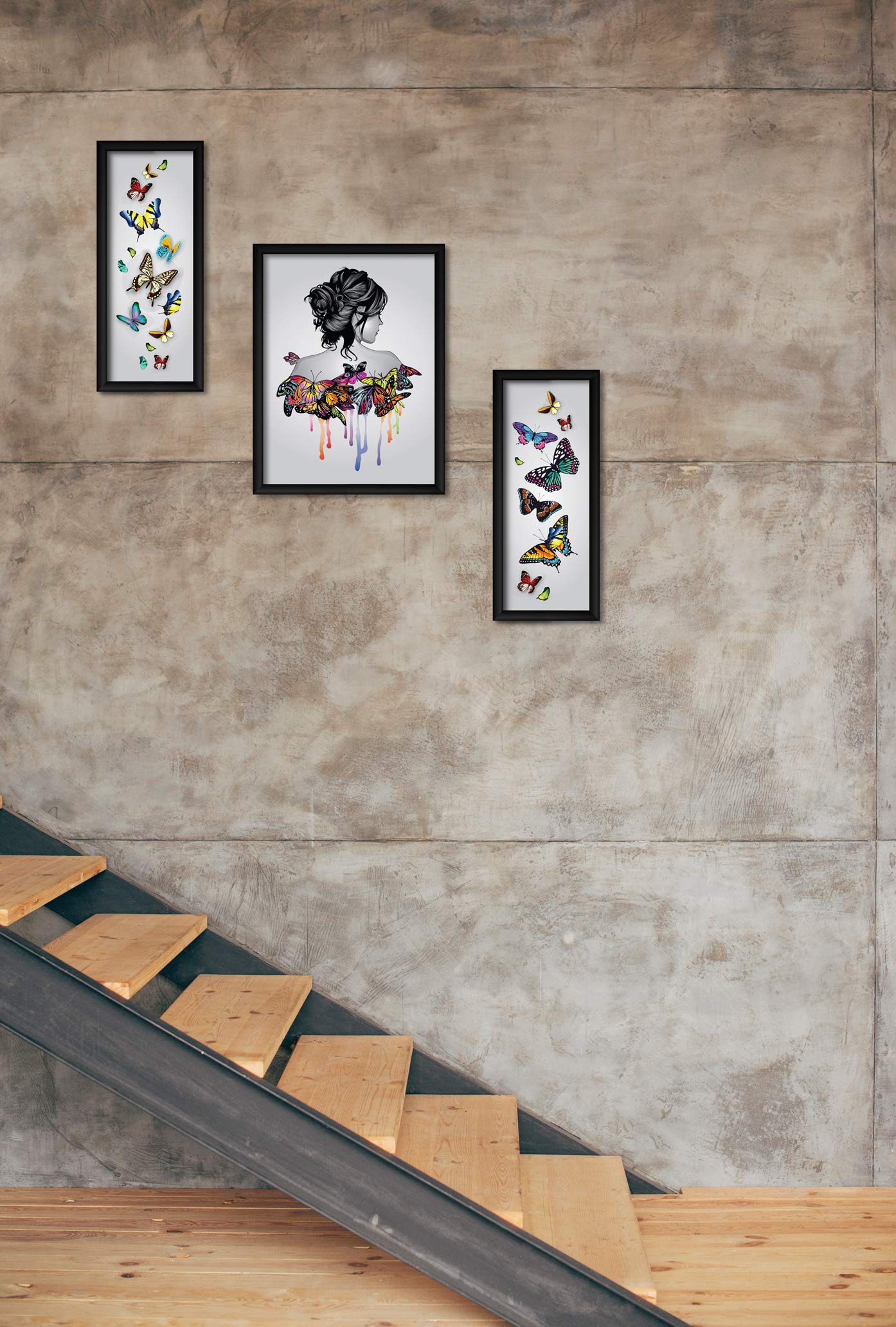 ArtX Paper Women Butterfly Wall Art, Multicolor, Abstract, 13 X 22 Inches, Set of 3