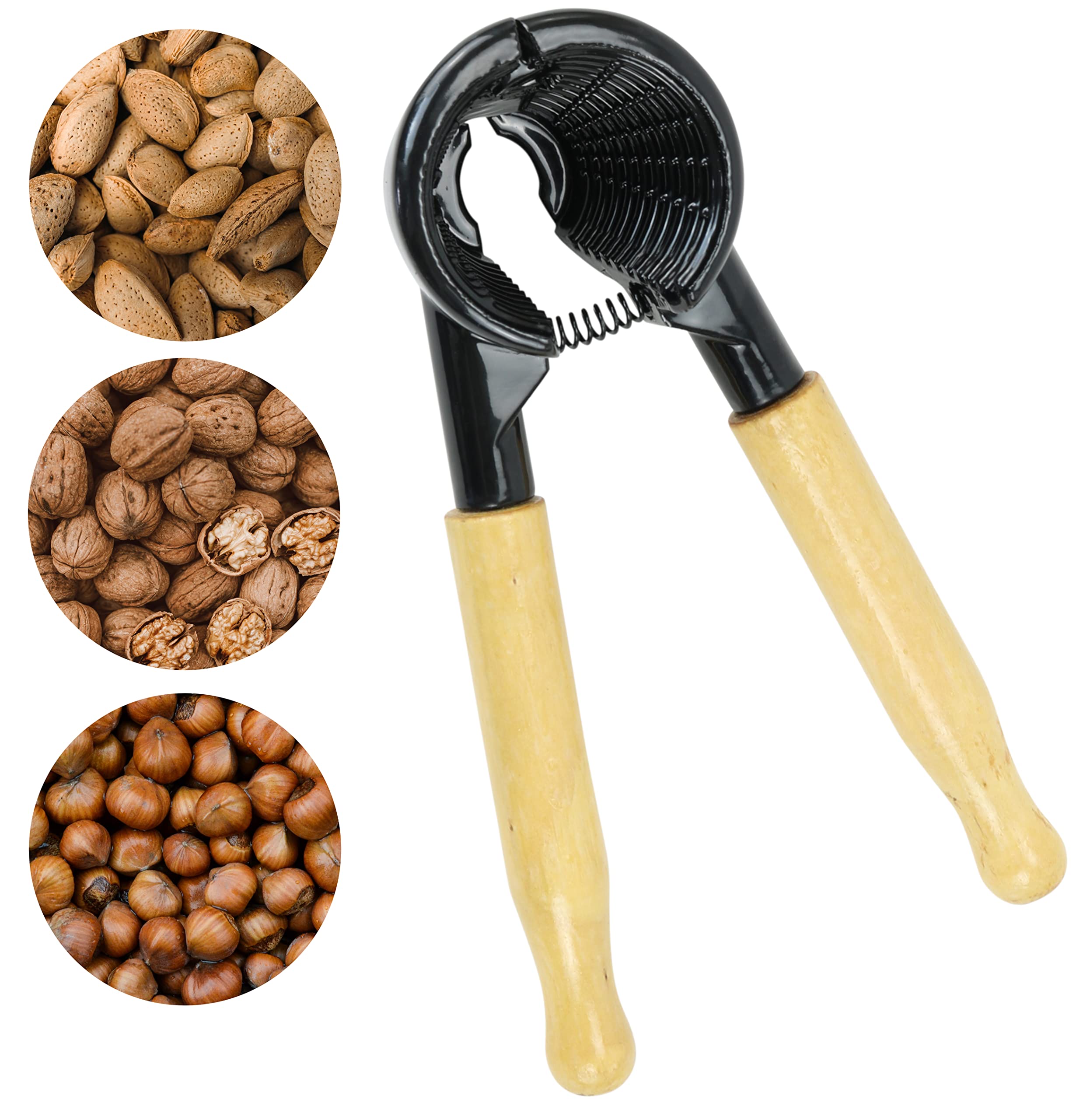 Iconikal Metal Body Wood Handle Plier Nutcracker, Black & Maple