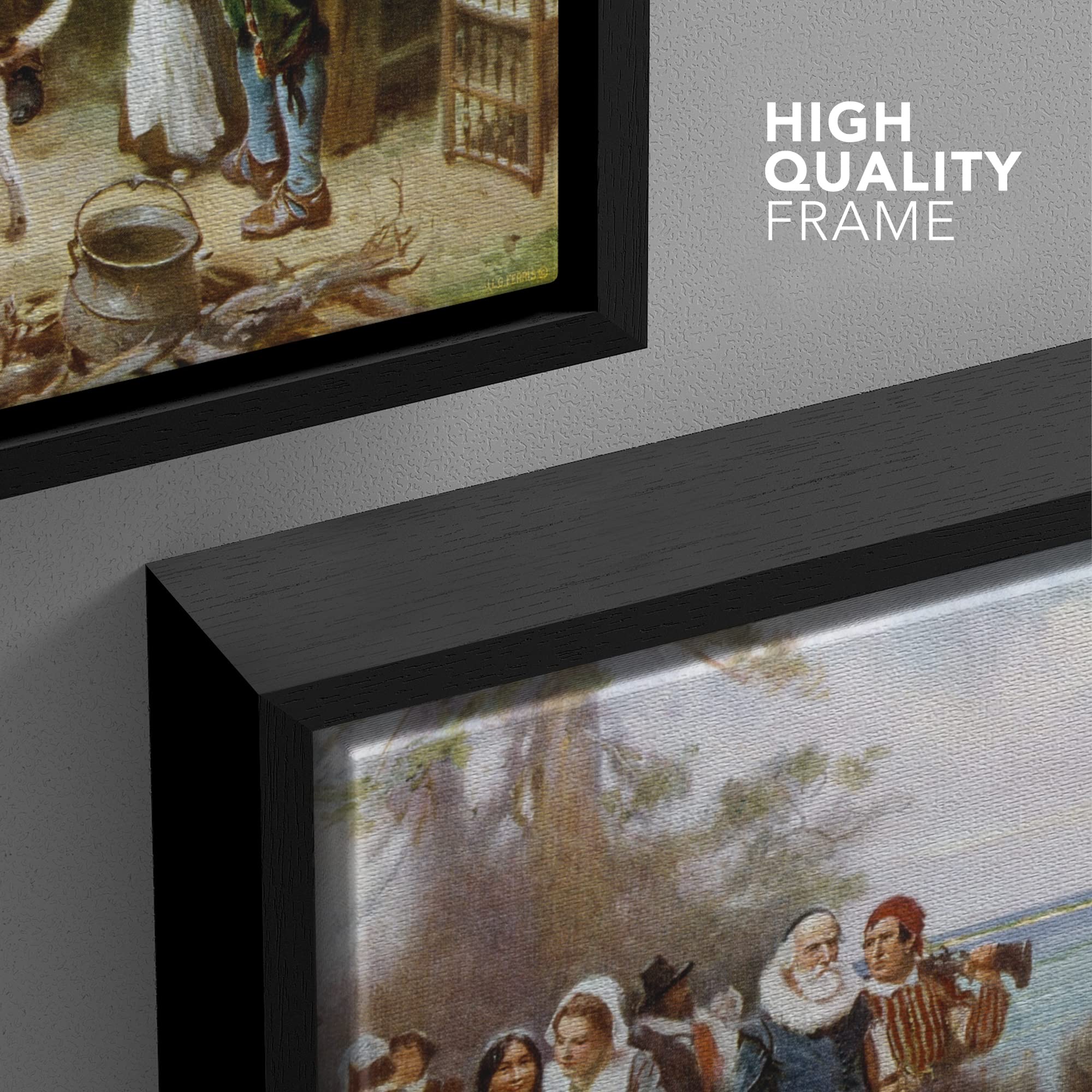 wall26 Framed Canvas Print - The First Thanksgiving by Jean Leon Gerome Ferris - 16"x24" Black