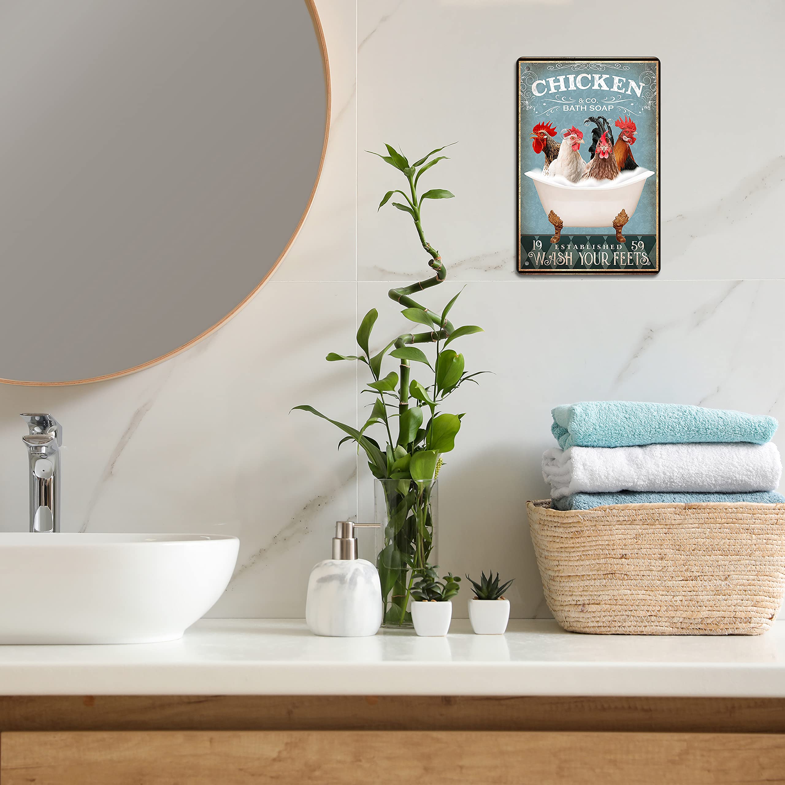 Funny Chicken Decor Bathroom Decor Bathtub Decor Chicken Coop Accessories Farm Decor Chicken Signs Wall Art Poster Retro Poster Bar Home Bathroom Wall Decoration Sign 8x12 Inch