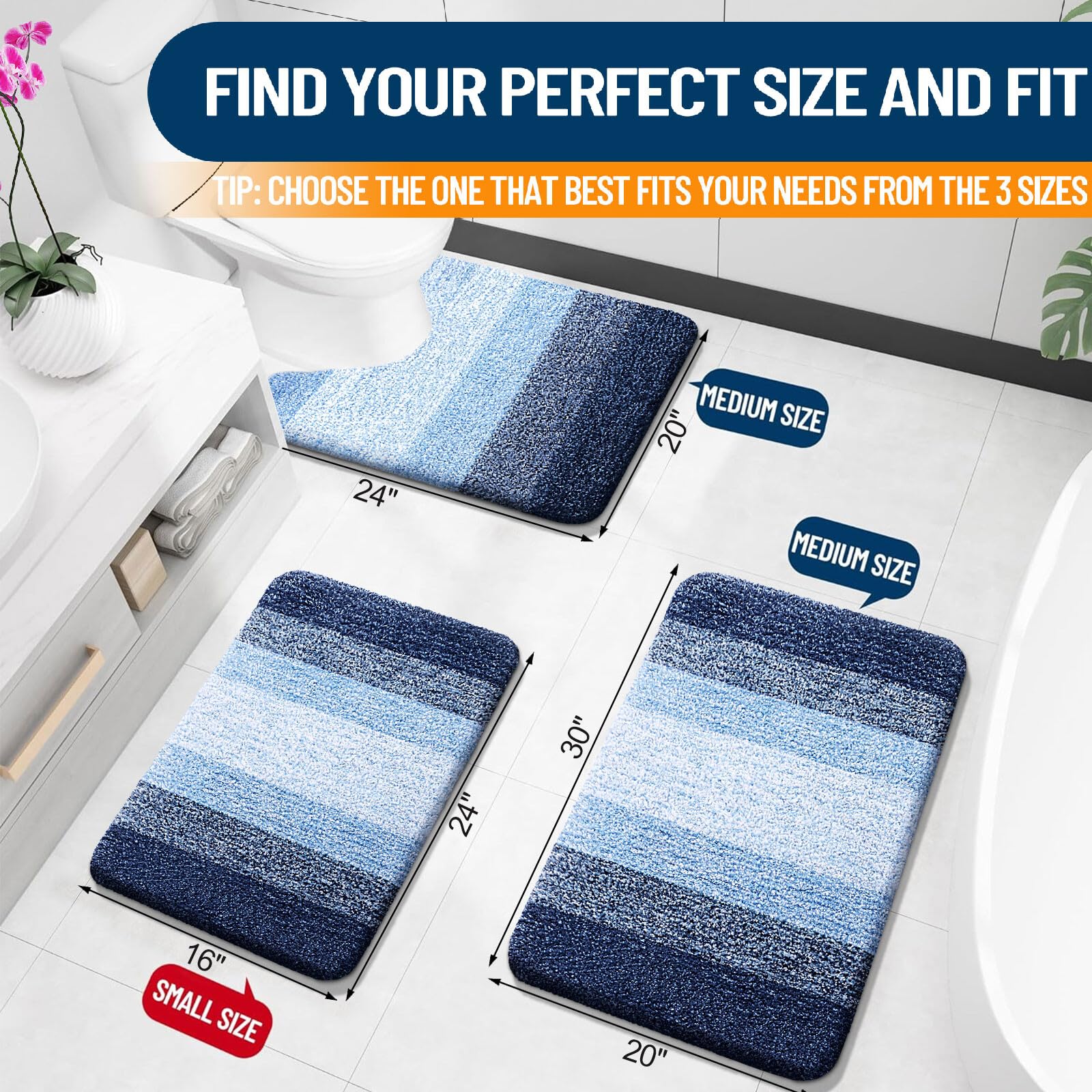 OLANLY Luxury Bathroom Rug Mat 30x20  Extra Soft and Absorbent Microfiber Bath Rugs  Non-Slip Plush Shaggy Bath Carpet  Machine Wash Dry  Bath Mats for Bathroom Floor  Tub and Shower  Navy