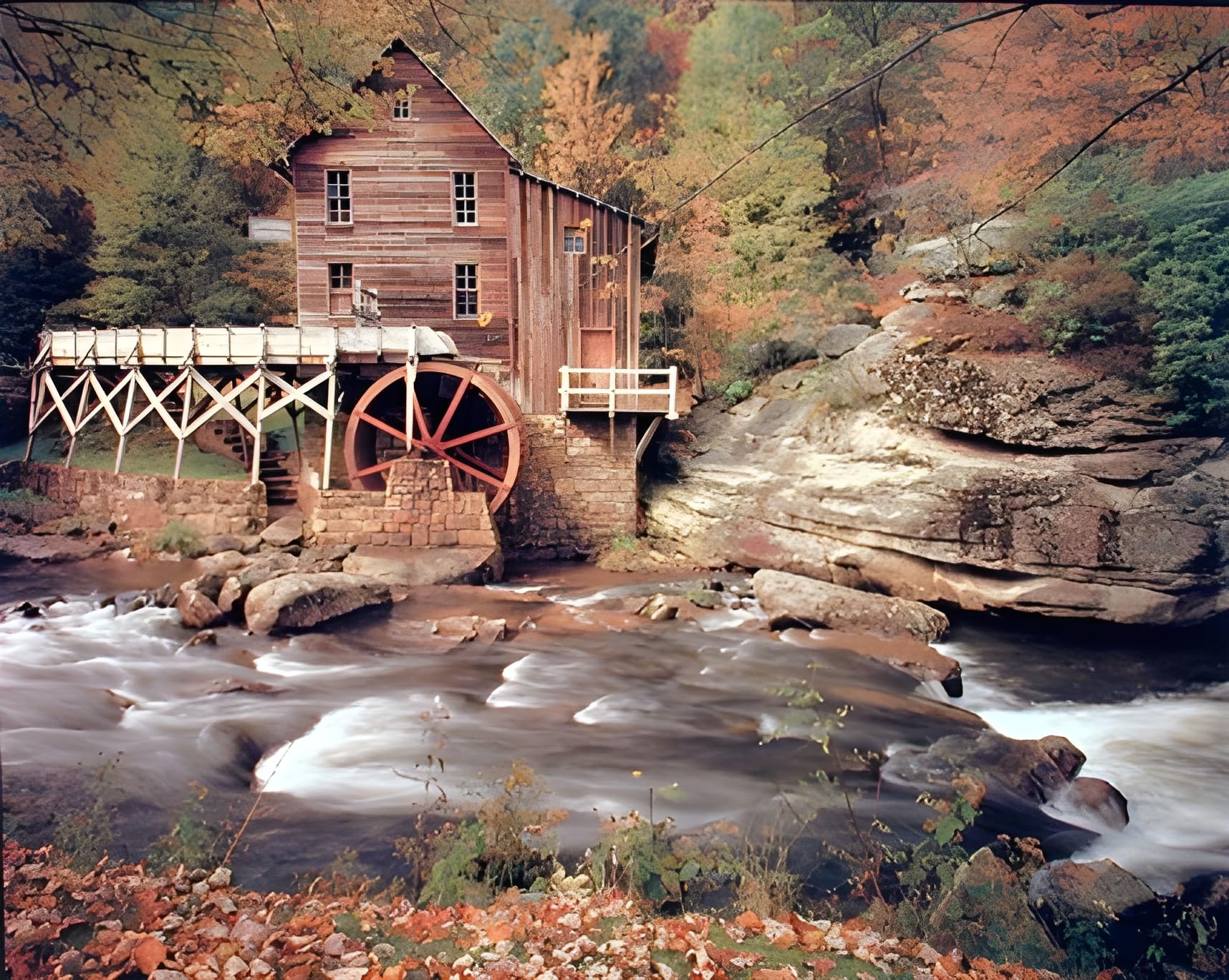 Glade Creek Mill Nature Trees Landscape Wall Decor Art Print Poster (16X20)