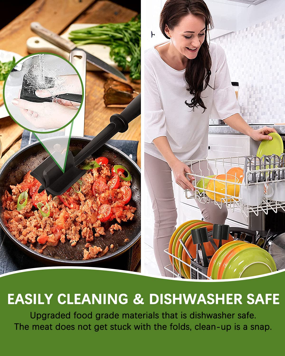 Shadowgallery Nylon Meat Chopper - Heat Resistant Hamburger Masher, Medium, Black, Model 123, Non-Stick Ground Beef Smasher Tool