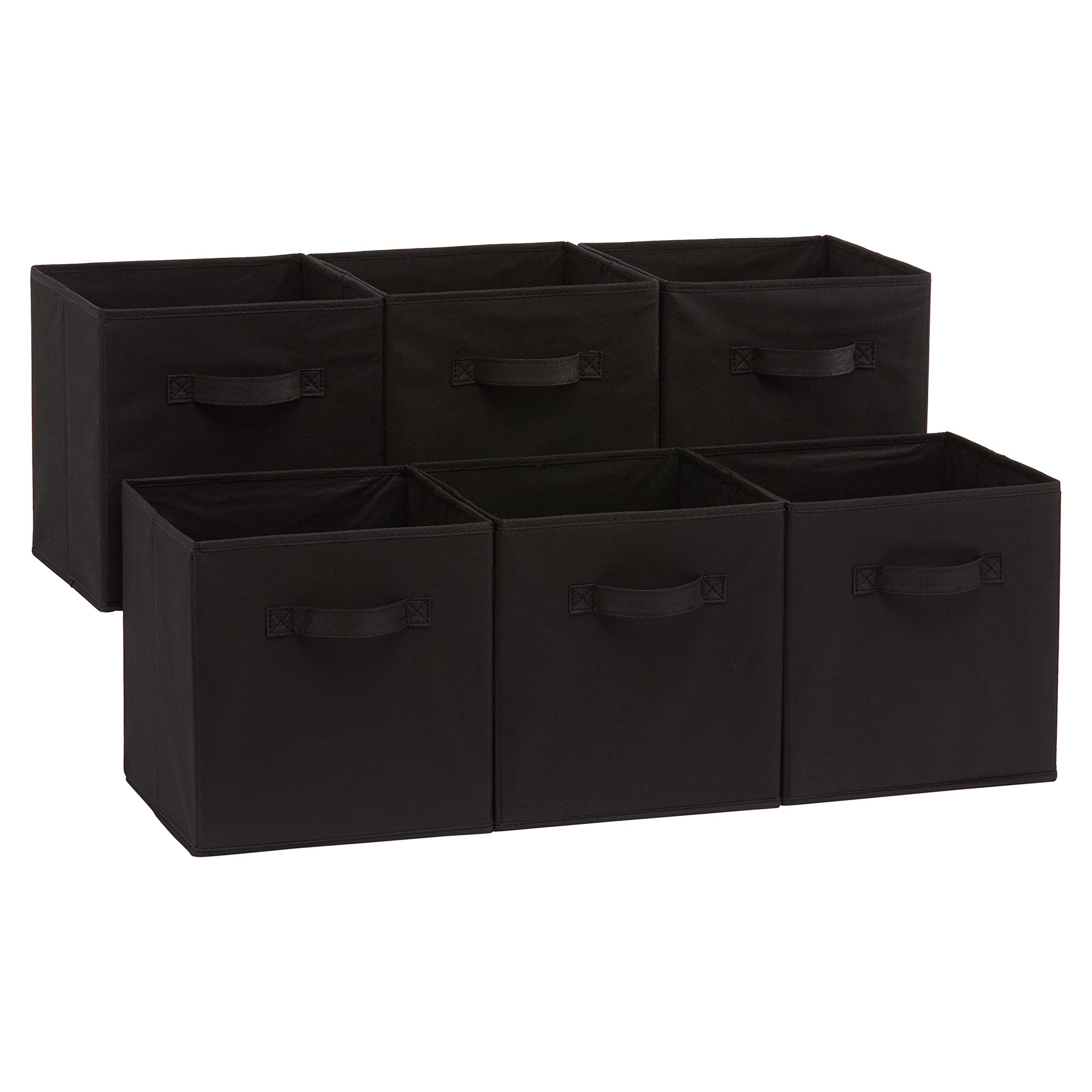 Amazon Basics Collapsible Fabric Storage Cubes Organizer With Handles, 105X105X11, Black - Pack Of 6