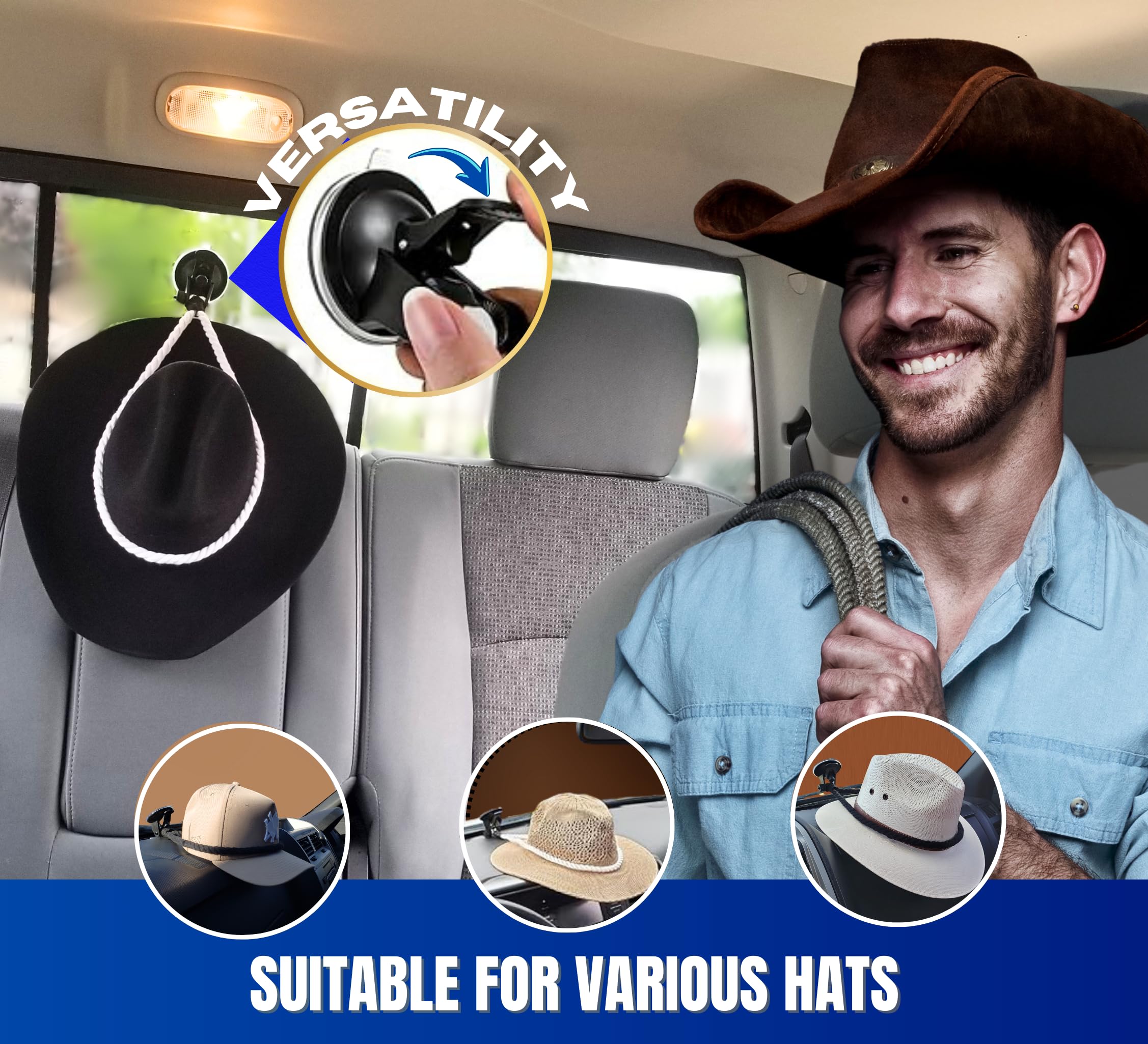 4Pcs Cotton Rope Cowboy Hat Holder For Truck, Car Hat Holder,-Universal Truck Hat Rack, Easy-To-Use Truck Hat Rack, Versatile Co