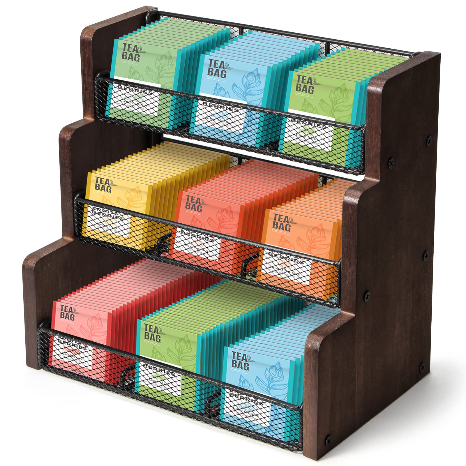 Tj.Moree Tea Bag Organizer 3 Tier Tea Storage, Solid Wood Tea Storage Chests For Kitchen, Office, Countertop, Cabinet Pantry, Te