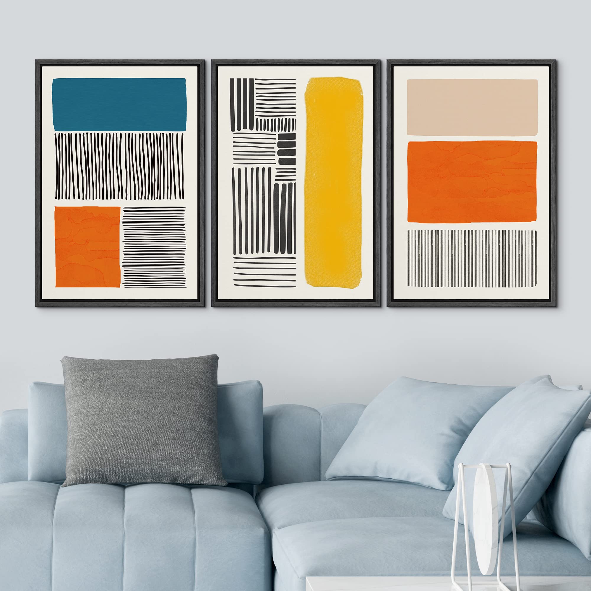 Idea4Wall Framed Canvas Print Wall Art Set Mid-Century Bright Color Block Collage Abstract Shapes Illustrations Minimalism Bohem